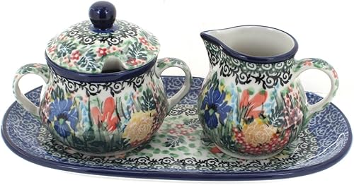 Miniatura 3 de Blue Rose Polish Pottery Alyce - Juego pequeño de crema y azúcar con bandeja