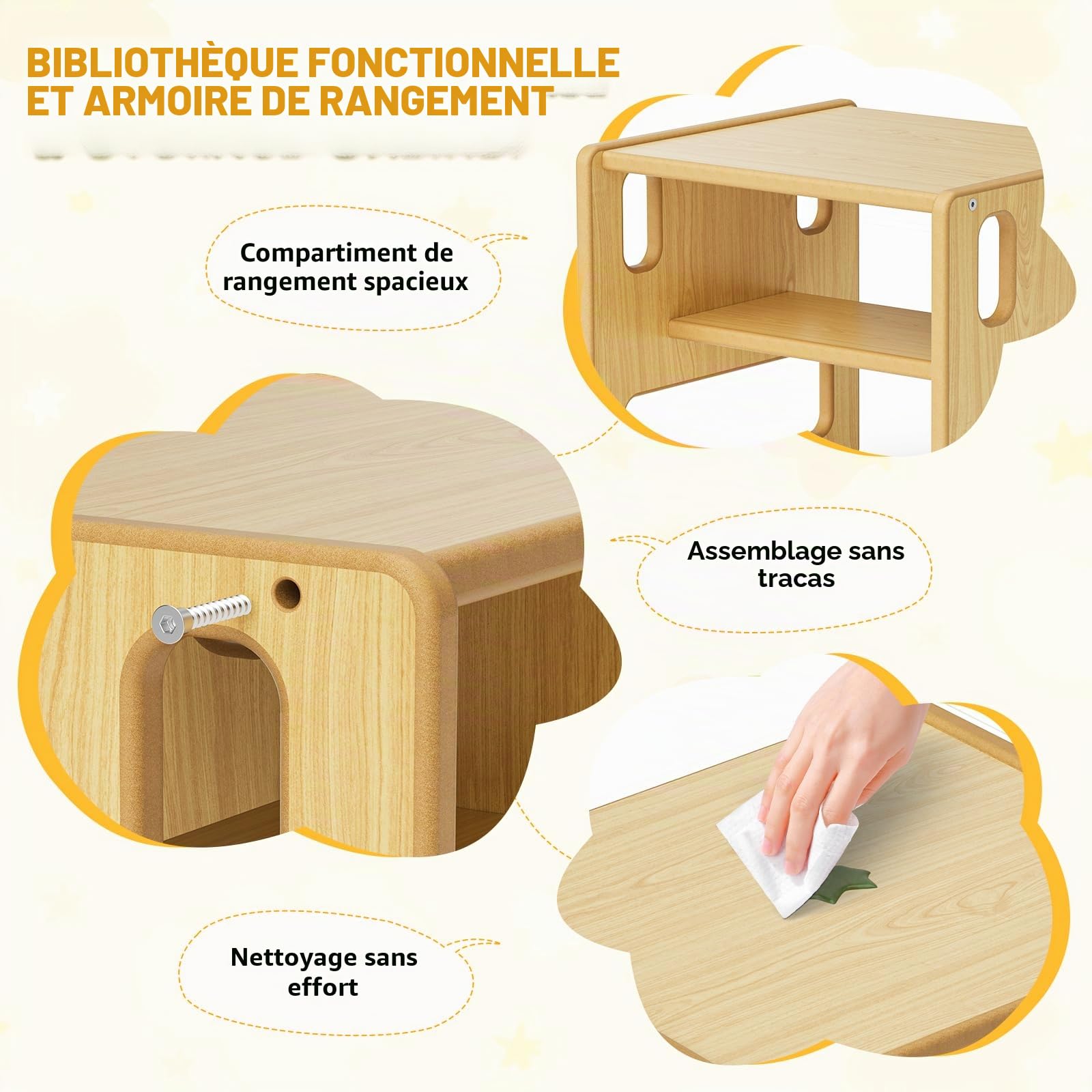 Ensemble table et chaises pour enfants, table de jeu Montessori en bois avec espace de rangement, convient pour les enfants pour lire, jouer, manger