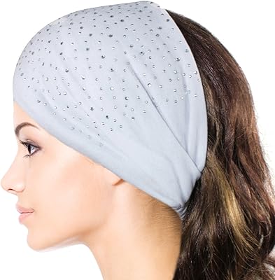 Dahlia Sparkling Rhinestone and Dots Wide Elastic Headband - White