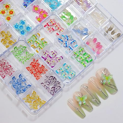 Miniatura 4 de 6 encantos de uñas en caja de 36 rejillas 3D para decoración de uñas, dijes de resina de color acrílico, blanco, rosa, negro, amarillo, verde,
