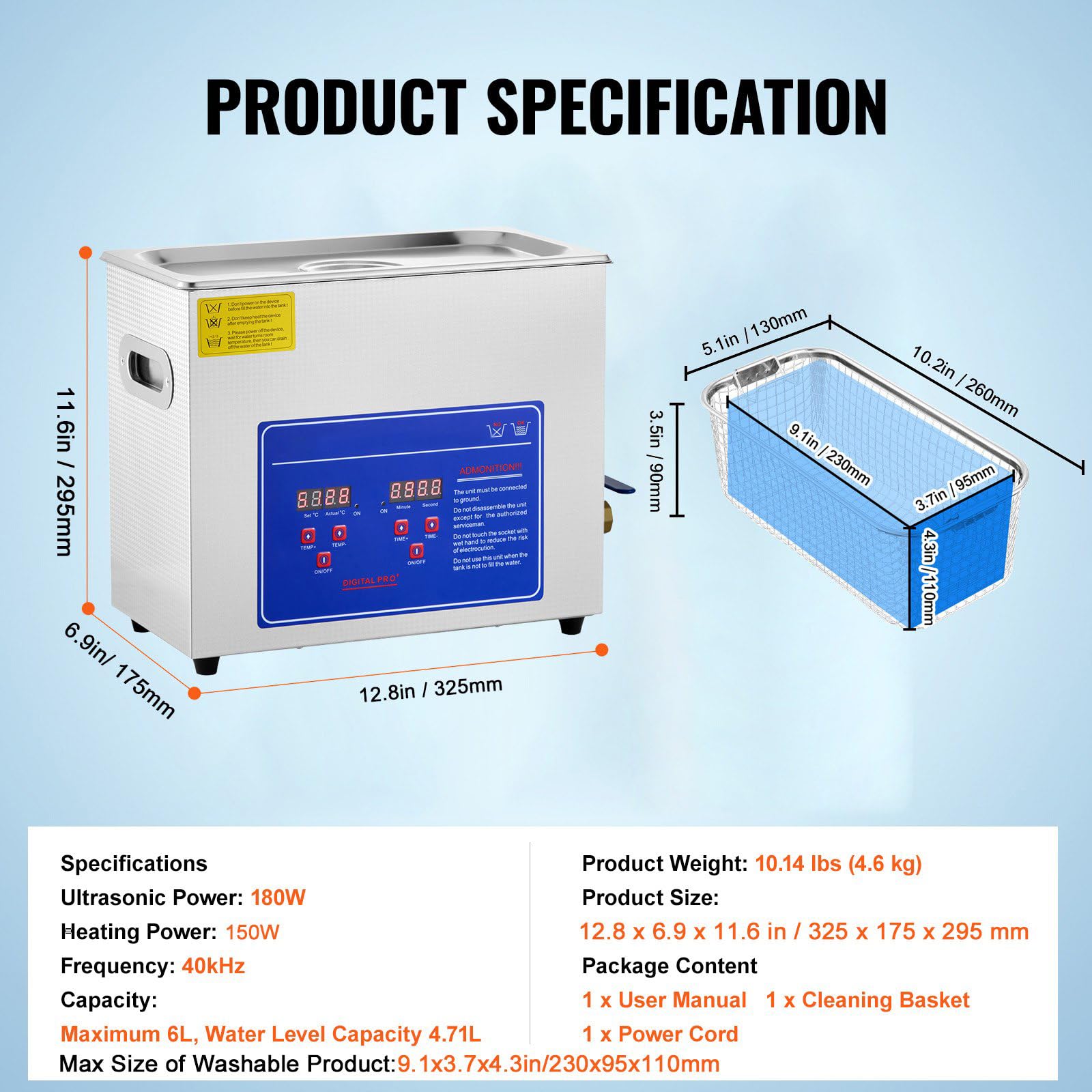 Limpiador ultrasónico 6L con calefacción y regulación del tiempo limpiador sónico profesional de acero inoxidable 180W 220V para joyas, laboratorios, equipos dentales e industriales