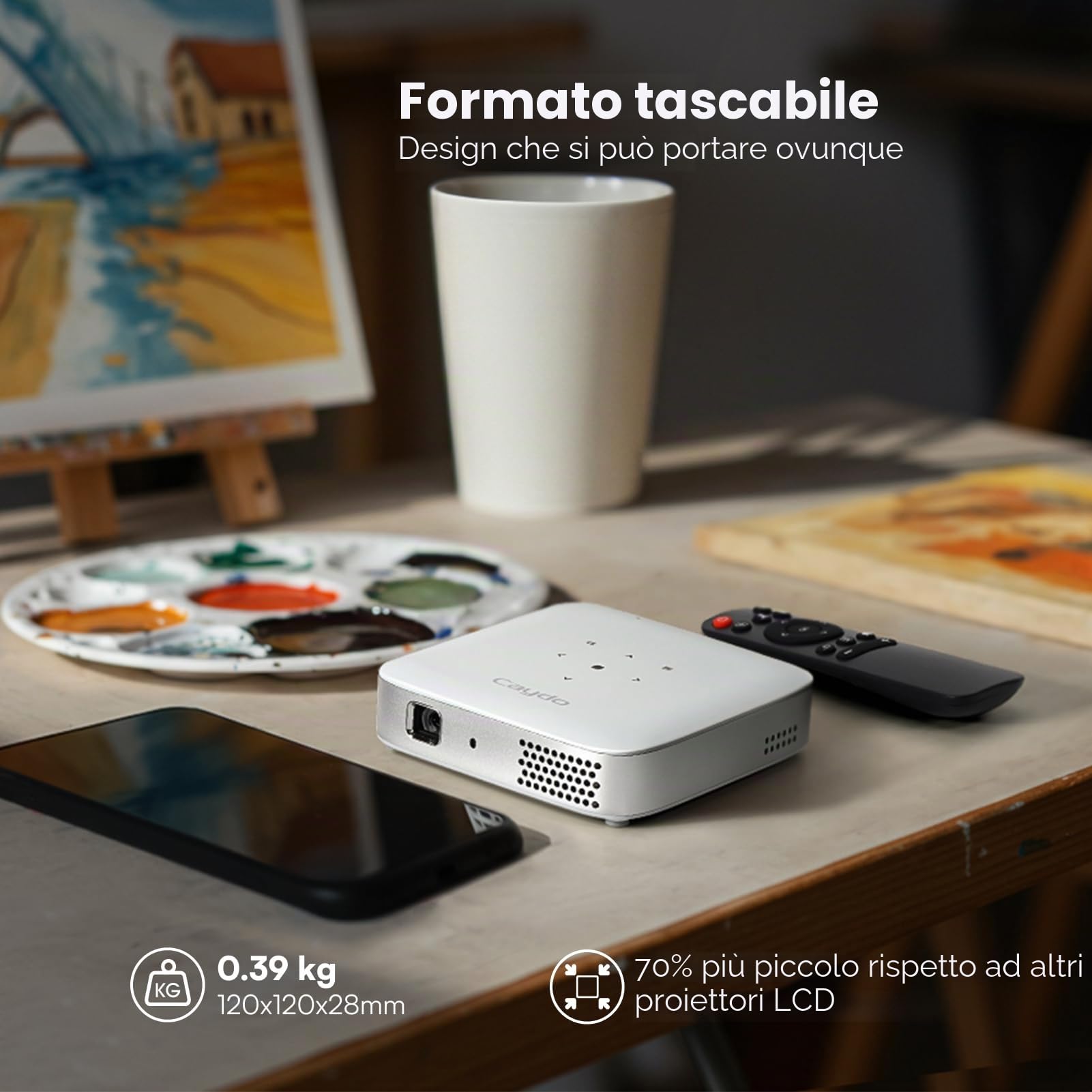 Caydo M1C Proiettore da disegno per artisti con app di disegno esclusiva | Tecnologia DLP, design portatile e ricaricabile, dimensioni di proiezione da 10 a 100 pollici, perfetto per ricalcare