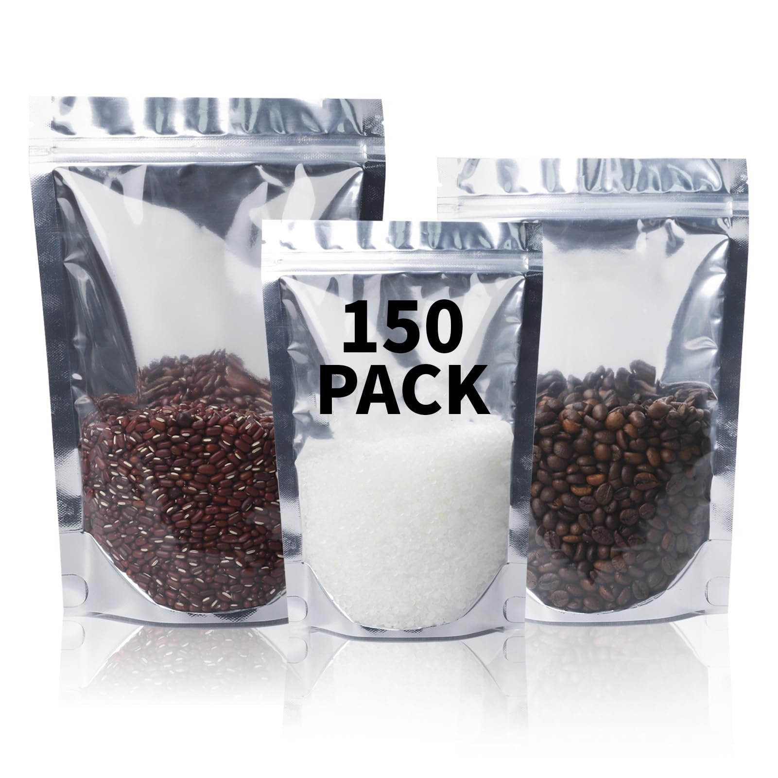 100 Pieces Stand Up Clear Front Zipper Lock Resealable Aluminum Foil Plastic Packaging Bag for Zip Heat Seal Food Storage (Silver, 4"×6", 4.7"×7.8", 5.9"×8.6")