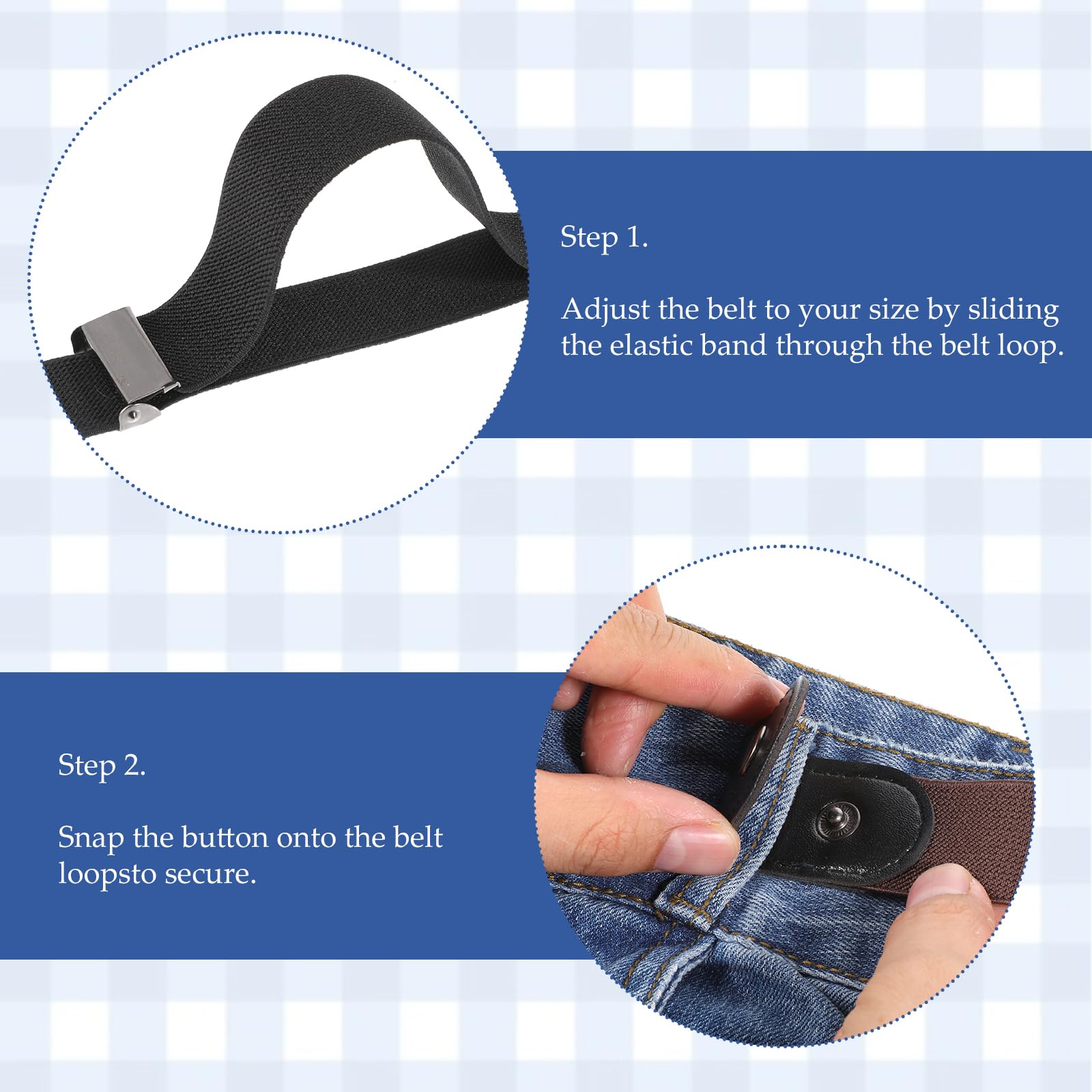 3 cinturones sin hebilla para niños, cinturón para niños sin hebilla, cinturón elástico invisible para niños y niñas, uniforme escolar vaquero, Negro + Azul + Marrón, 40 cm bis 63 cm