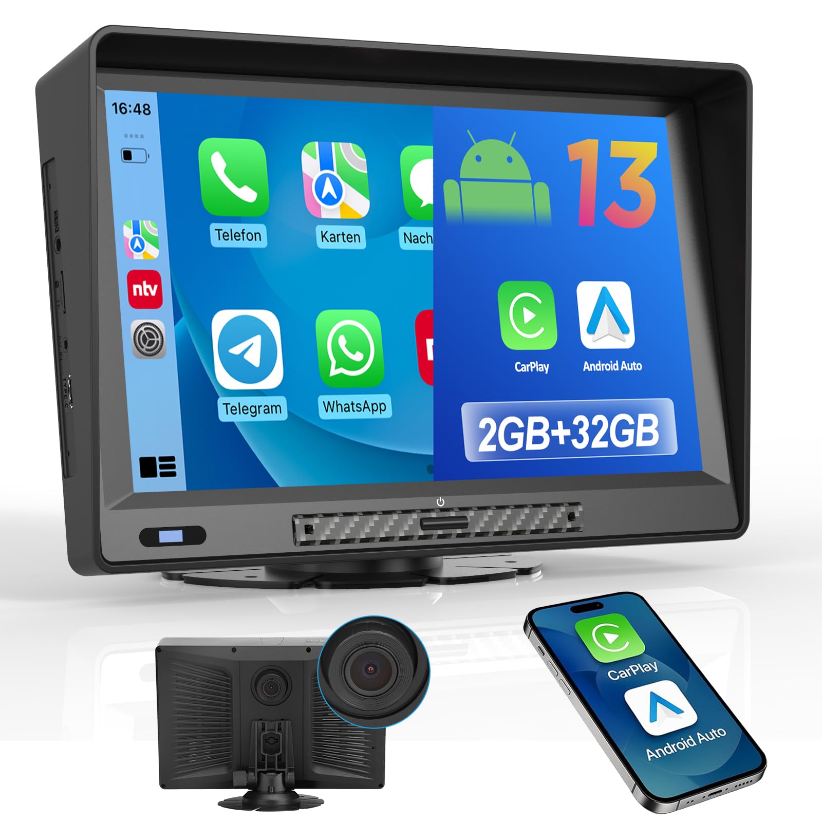9 Zoll Android Autoradio mit CarPlay & Android Auto, Dashcam Loop Aufnahm