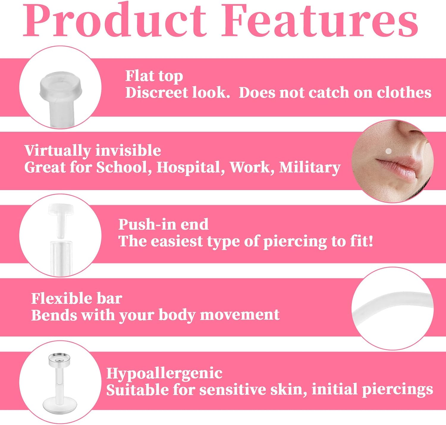 TIESOME 28 PCS Clear Piercing Retainers, 4 Sizes Clear Earrings for Sports Work Surgery Acrylic Push Top Piercing Retainers Flat Back Plastic Stud Earrings for Women Men