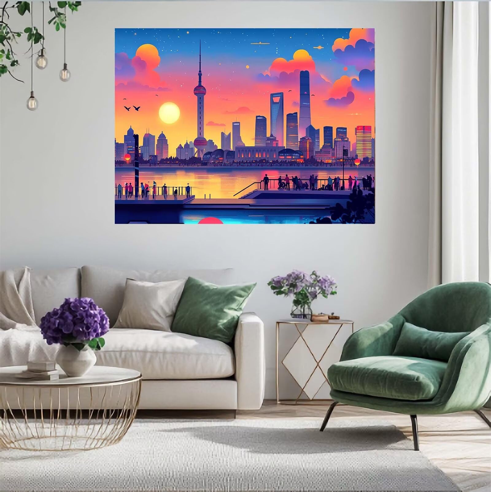 Ville Puzzle 1000 Pièces Adultes Puzzle Paysage Motif Design avec Emballage Cadeau pour Cadeau Femme, Activité Familiale Stimulante Débutants pour Decoration Chambre Murale Maison 75 x 50 cm -42Y
