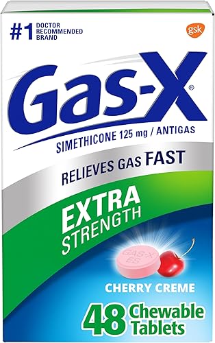 Gas-X Tabletas masticables de alivio de gases extra fuertes con simeticona 125 mg, cereza - 48 unidades