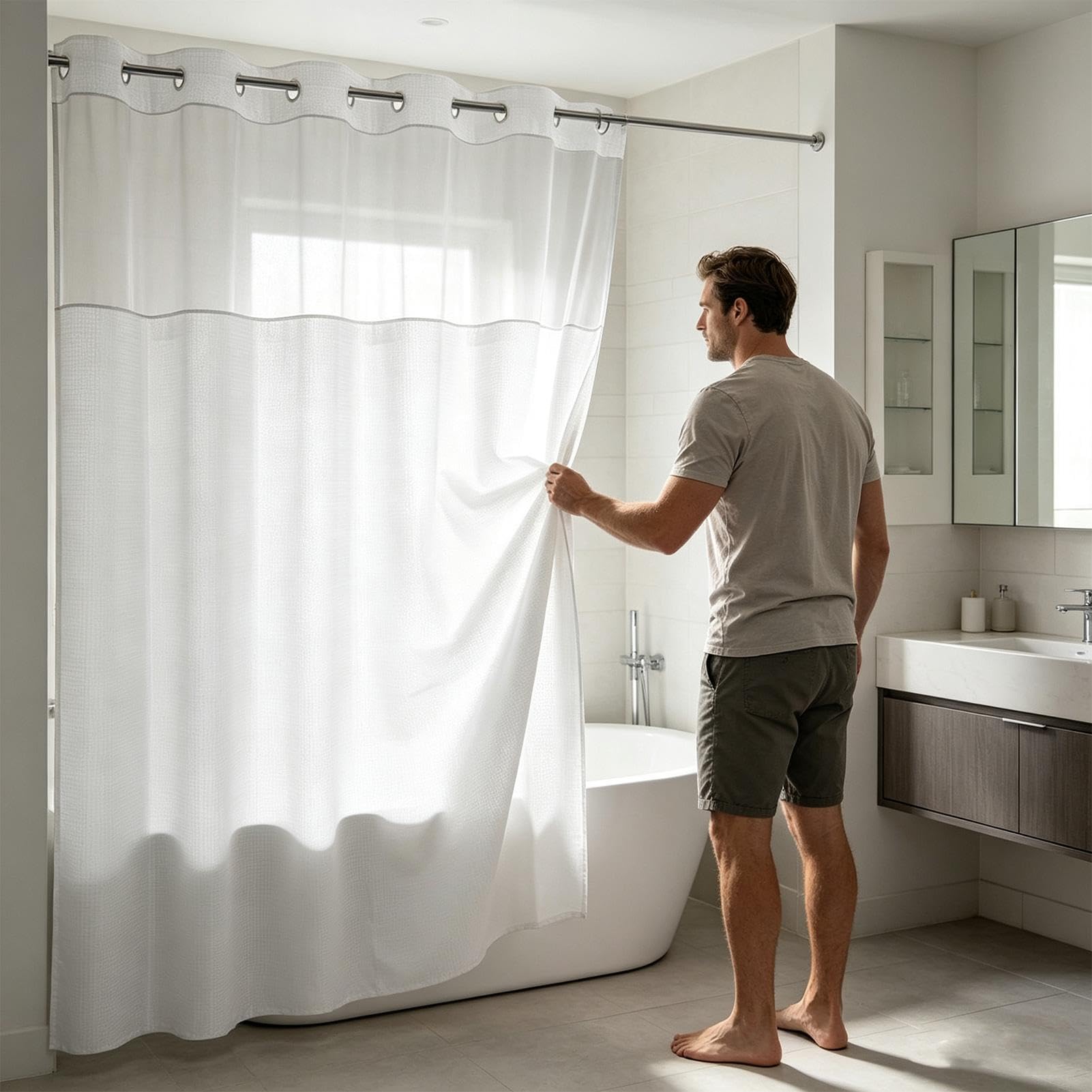 Rideaux De Douche Pour Salles De Bains Tenture À Tissage Gaufré Avec | Idéal Pour Les Hôtels pour hôtel, box, maison, appartement, dortoir, ferme et buanderie