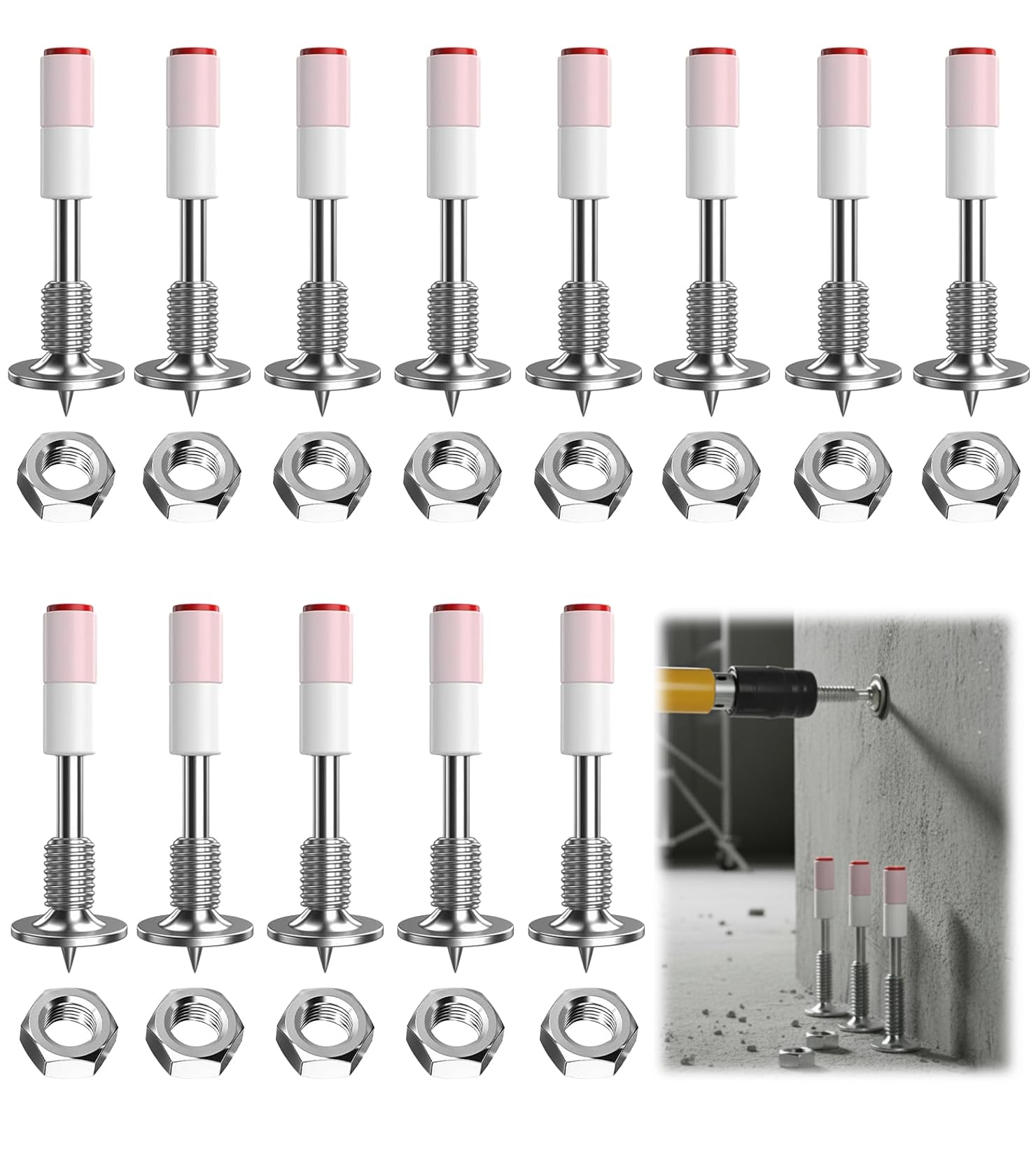 ZHEHNSA 200chiodi per pistole sparachiodi con dadi M8, chiodi in acciaio da 7,3 mm per pistole sparachiodi, chiodi tondi manuali in acciaio per soffitti in calcestruzzo a basso rumore, pareti ecc.