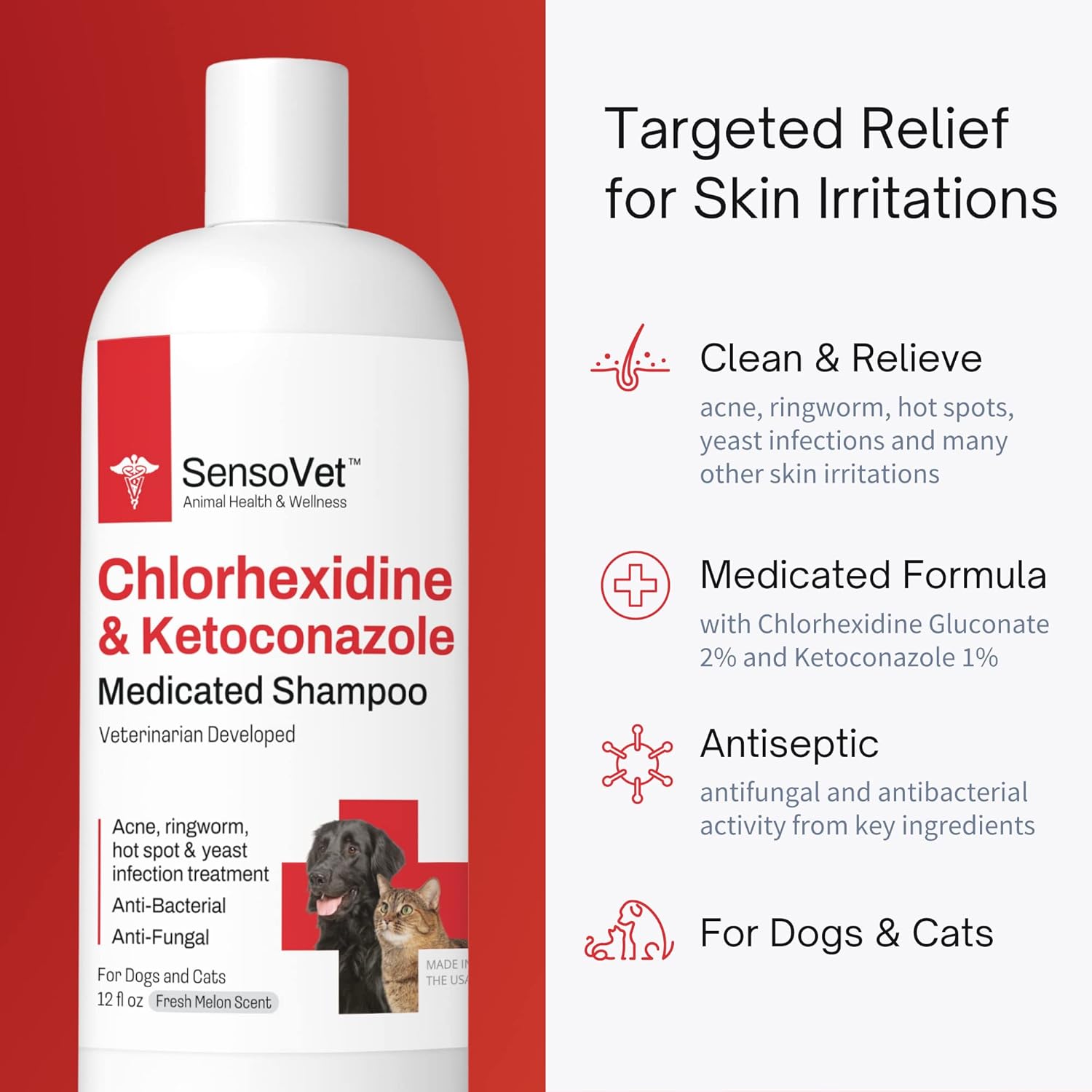 Buy SensoVet Chlorhexidine Ketoconazole Medicated Shampoo for Dogs