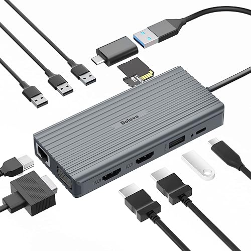 Dolovo Estación de acoplamiento USB A, 12 en 1 USB 3.0 a USB C, estación de acoplamiento para portátil DisplayLink para MacBook Pro Air M1 M2 Dell