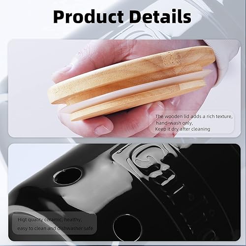 Miniatura 6 de ONTUBE Garlic Keeper grande con tapa de madera, almacenamiento de cerámica para ajos, contenedor de ajo para cocina, protector de ajo para mantener