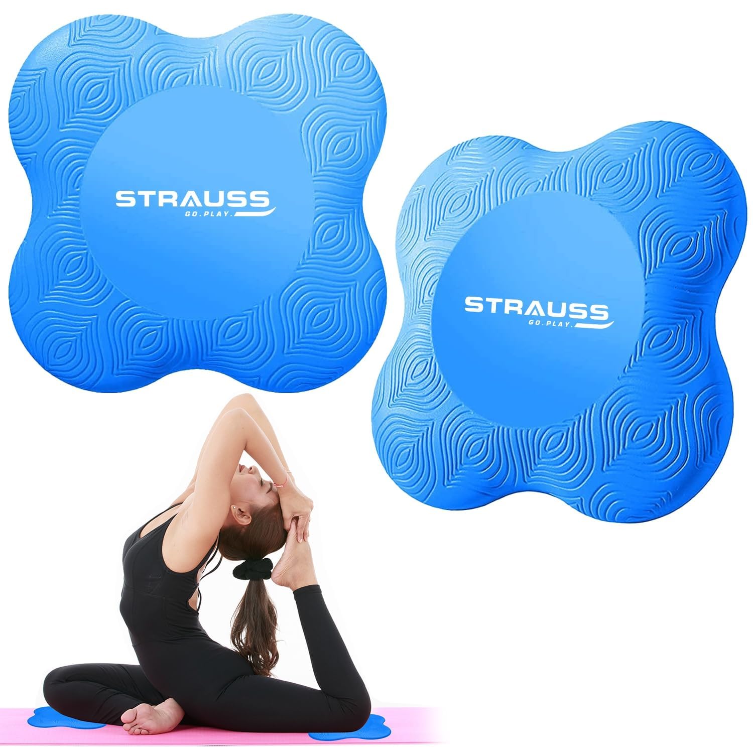 Strauss Yoga Knee & Elbow Cushion Pad | Support for Knees,Hands,Wrists,Elbows | Ideal For Planks,Push-ups,Yoga,Meditation,Pilates & Workout| Padding for Joint Protection and Stability |Set of 2,(Blue) (B0967Q1MRD) Amazon Price History, Amazon Price Tracker