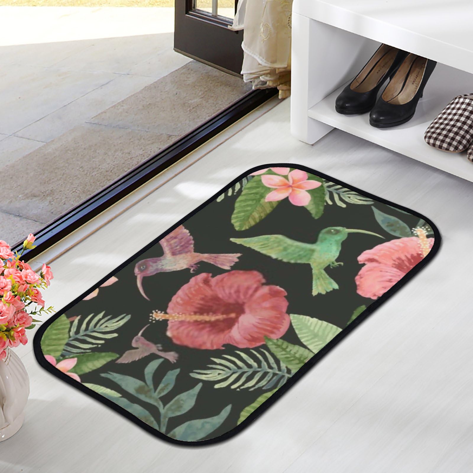 Nuansexi Bathroom Rugs Hand Drawn Exotic Small Birds Floor Mats Non Slip Bathmat Doormat Tub Mat Coral Velvet Absorbent Entrance Carpet Mats Machine Washable Bedroom Decor