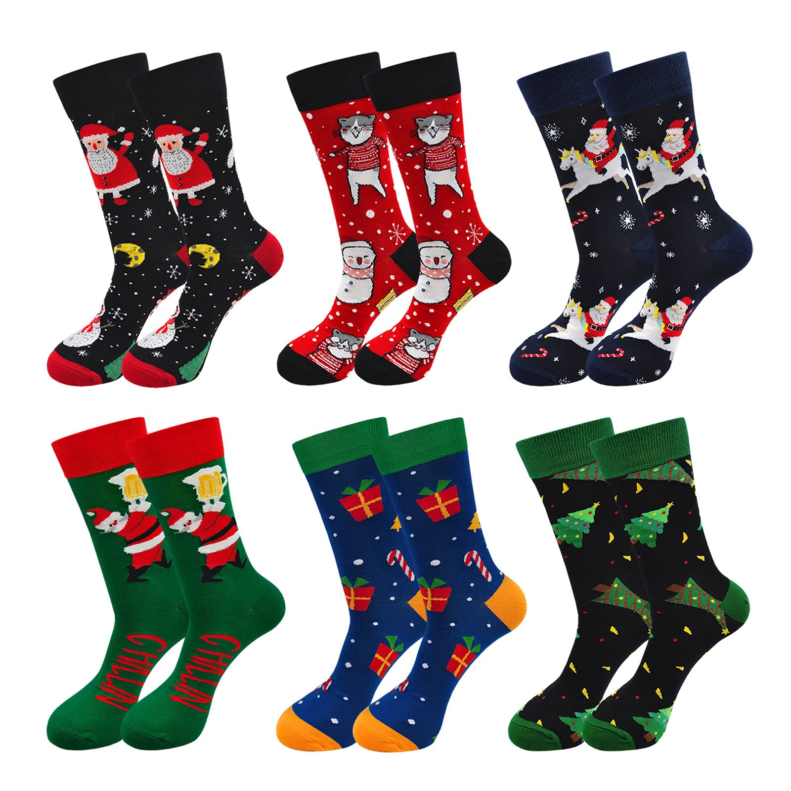 PUTUO Christmas Socks Mens Novelty Funny socks, Cotton Funky Festive Xmas Santa Socks Fantastic Gift for Men, size 6-10