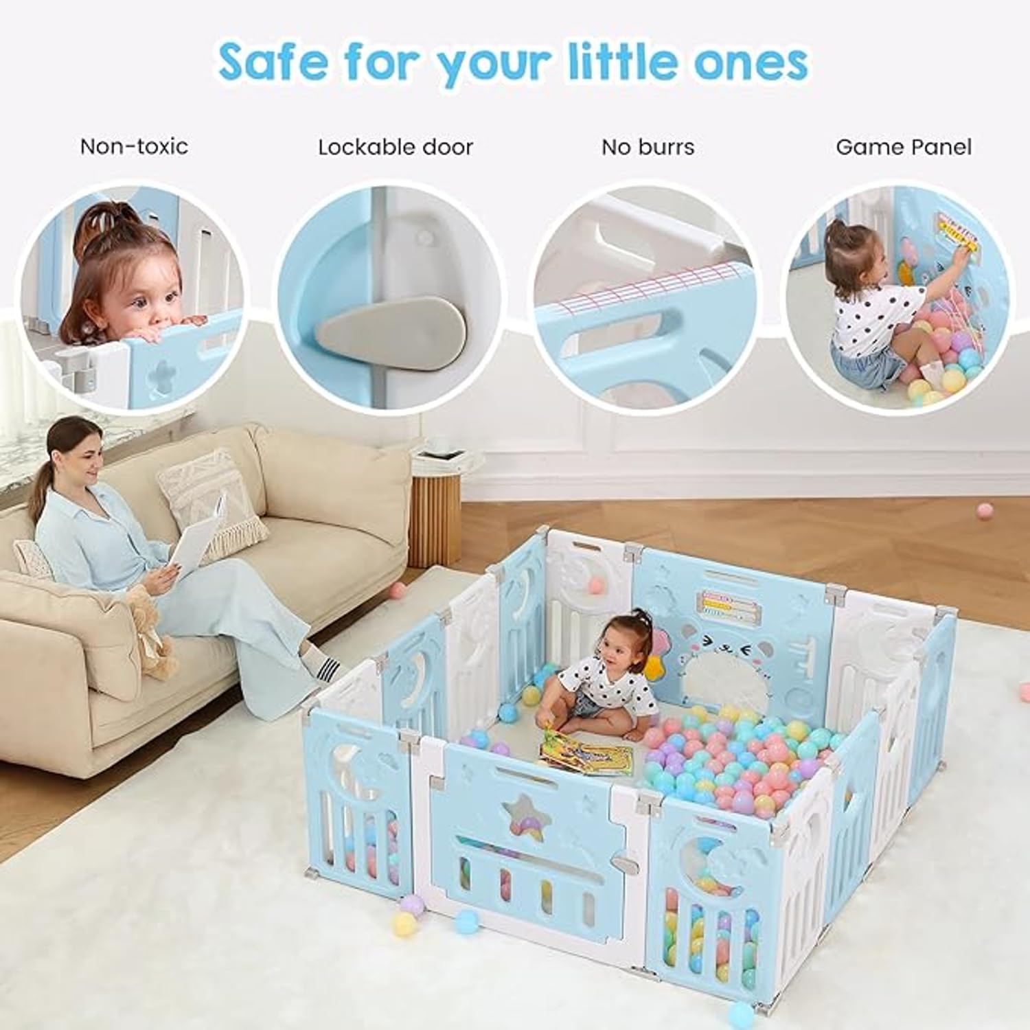 Careopeta 18 Panel playpen for Babies upto 5 year Foldable Big Size Playpen with Mat Balls Gate Activity panel Toddlers Playard for Kids Play Area Indoor Setup Outdoor Children Playing Area Play Pen (6*6FT=36SQFT) - Image 3 thumbnail