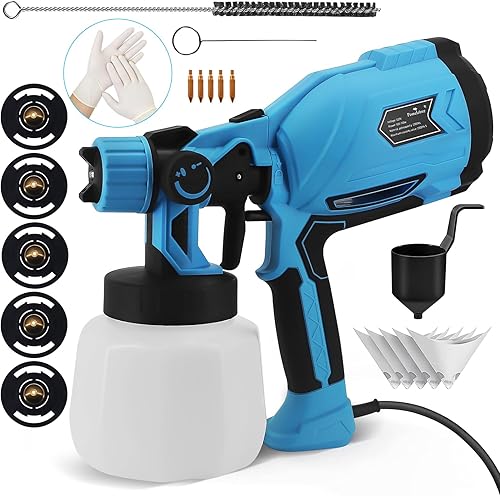 Pistola de pintura HVLP con 5 boquillas de cobre y 3 patrones, pistola de pintura eléctrica de alta potencia con contenedor de 33.8 fl oz para
