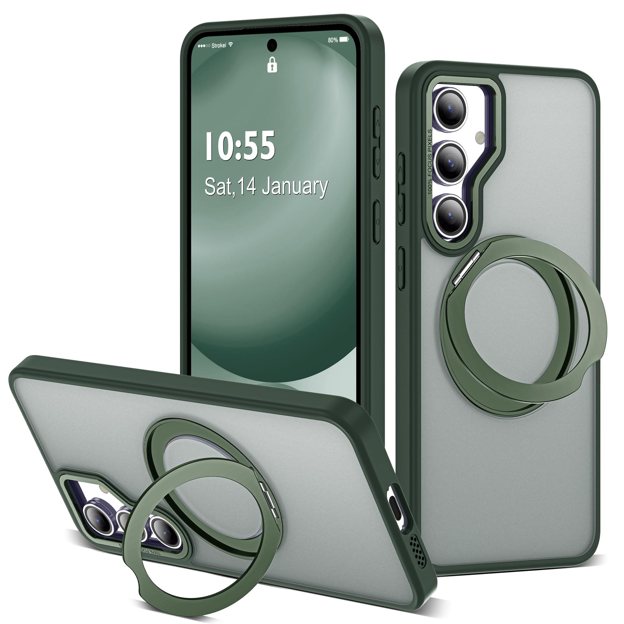 for Samsung Galaxy S24 FE Case with 360° Spin Stand,Dark Green