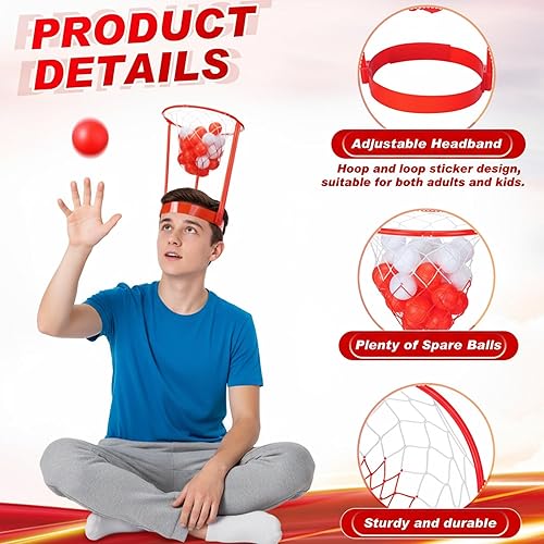 Miniatura 3 de Libima Juego de 12 piezas de aro para la cabeza, juego de fiesta de baloncesto para niños y adultos, portátil, ajustable, diadema de red con bolas