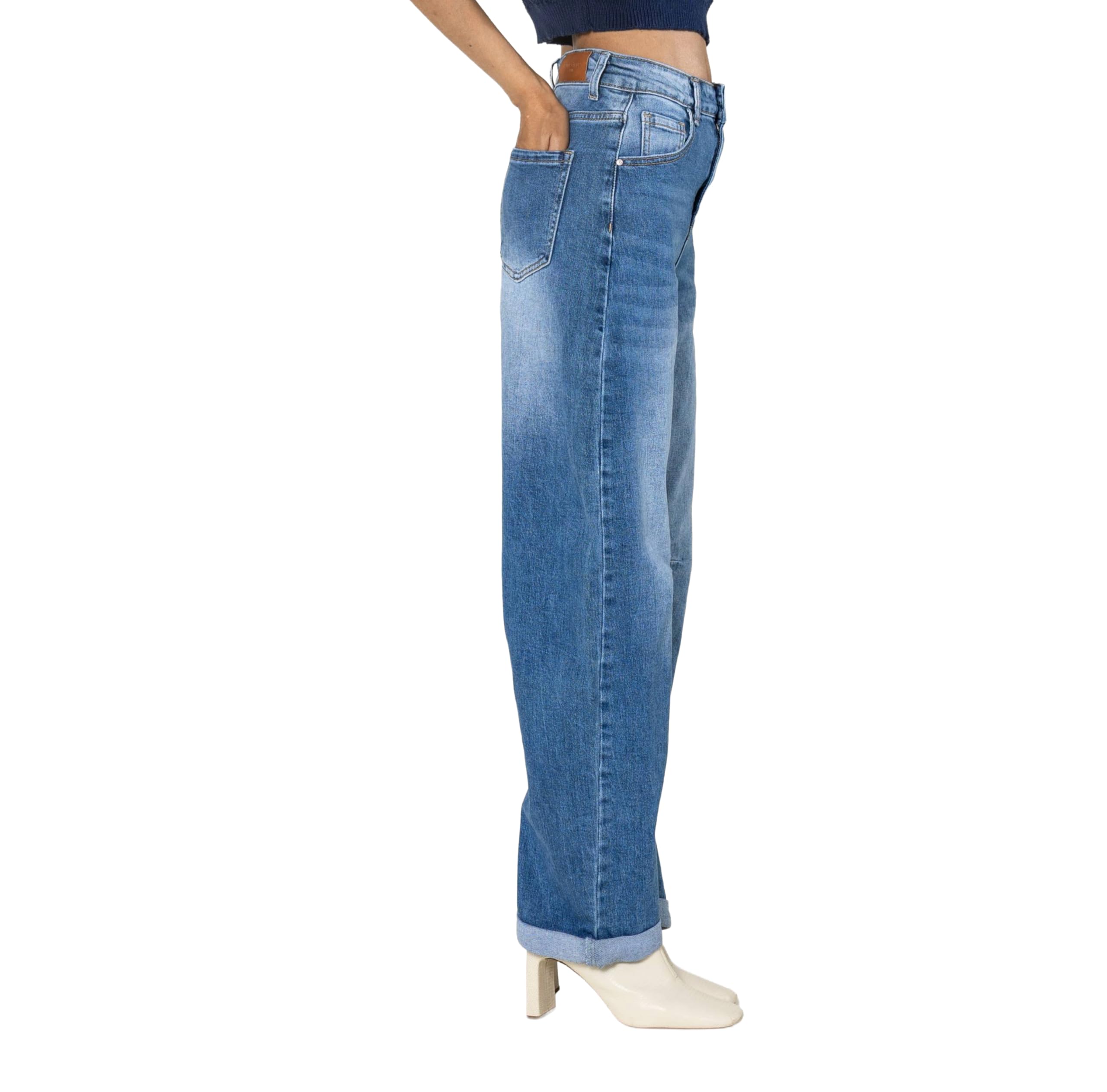 Nina Carter YY307 damskie dżinsy Barrel Fit – High Waist Mom Jeans spodnie ze stretchu denimu, szeroki krój