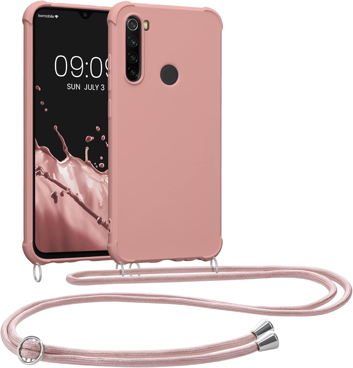 kwmobile Carcasa Colgante Compatible con Xiaomi Redmi Note 8 (2019/2021) - Funda con Cuerda de TPU Mate en nácar