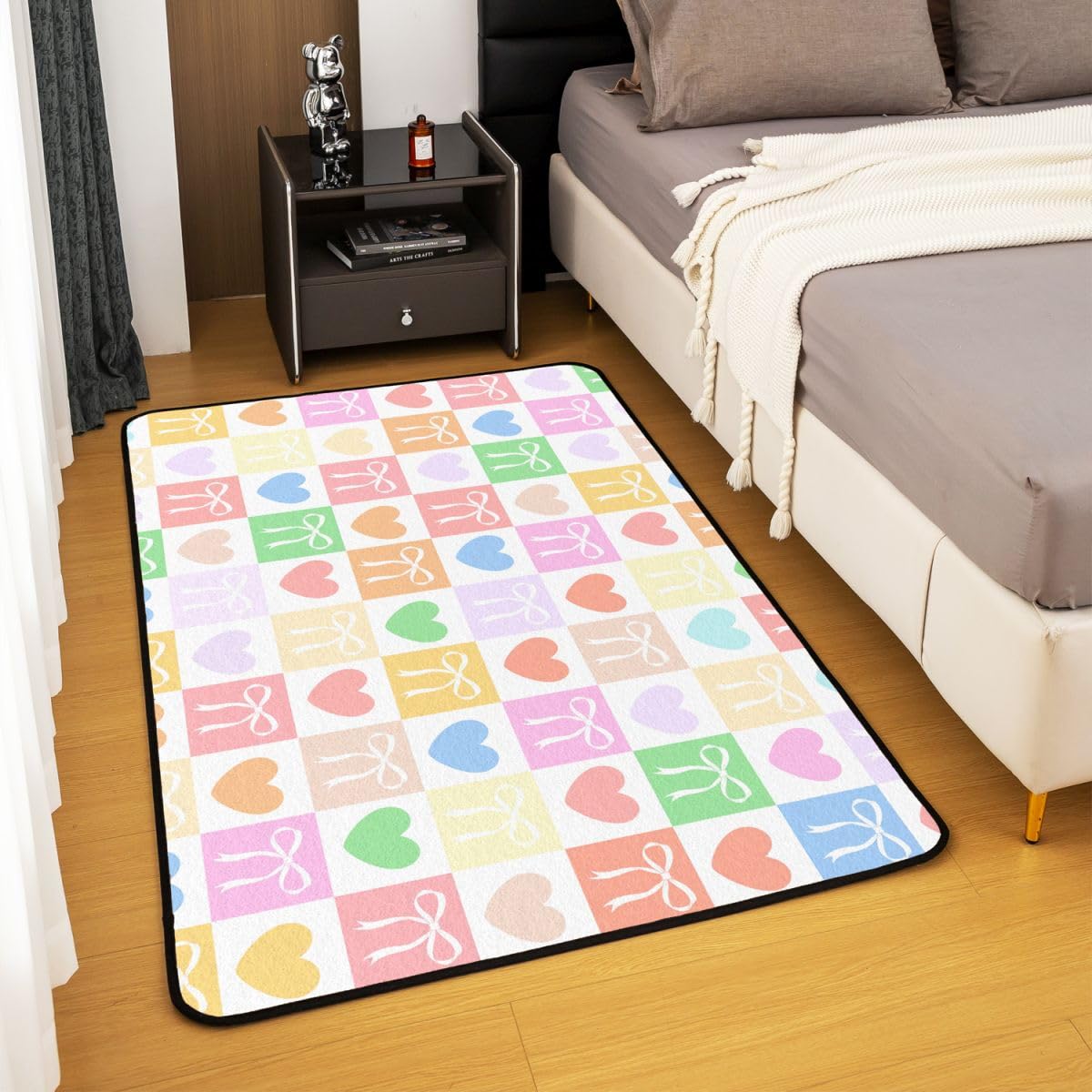 Homewish Dywaniki z tęczową kratką z kokardą 100 x 150 cm