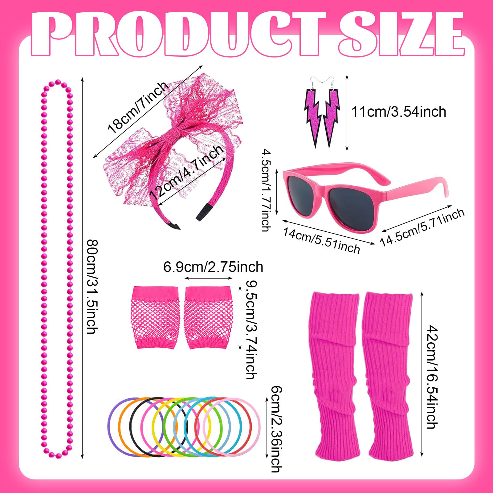YAUOIPI 19Pcs 80s Fancy Dress for Women 80s fancy dress accessories 1980s Fancy Party Costume Accessories Set - Image 2
