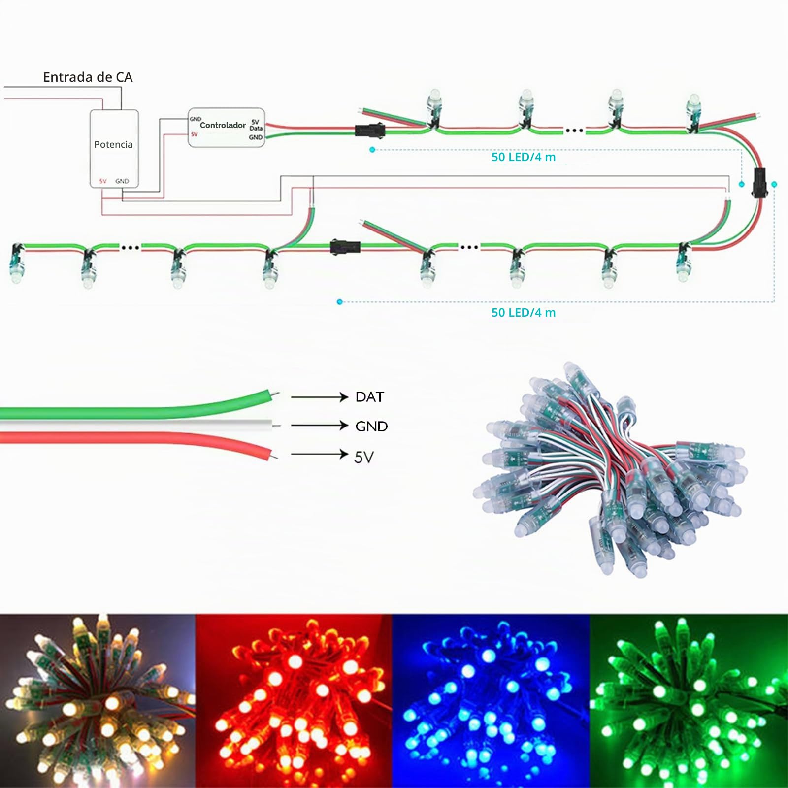 DC5V 500 unidades WS2811 de 12 mm de luz LED RGB digital difusa de píxeles LED redondos direccionables individualmente, módulo impermeable para Halloween, Navidad, cartelera, decoración de