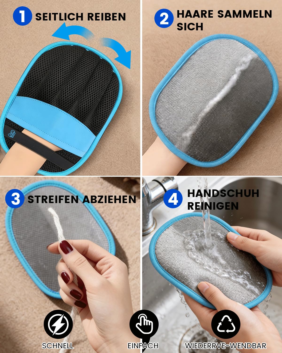 Magic Brush Rękawica do usuwania sierści zwierząt domowych, 2 sztuki, elektrostatyczne rękawice do usuwania sierści dla psów i kotów, Magic Brush Pure Path Pet Dog Cat Hair Remover do mebli