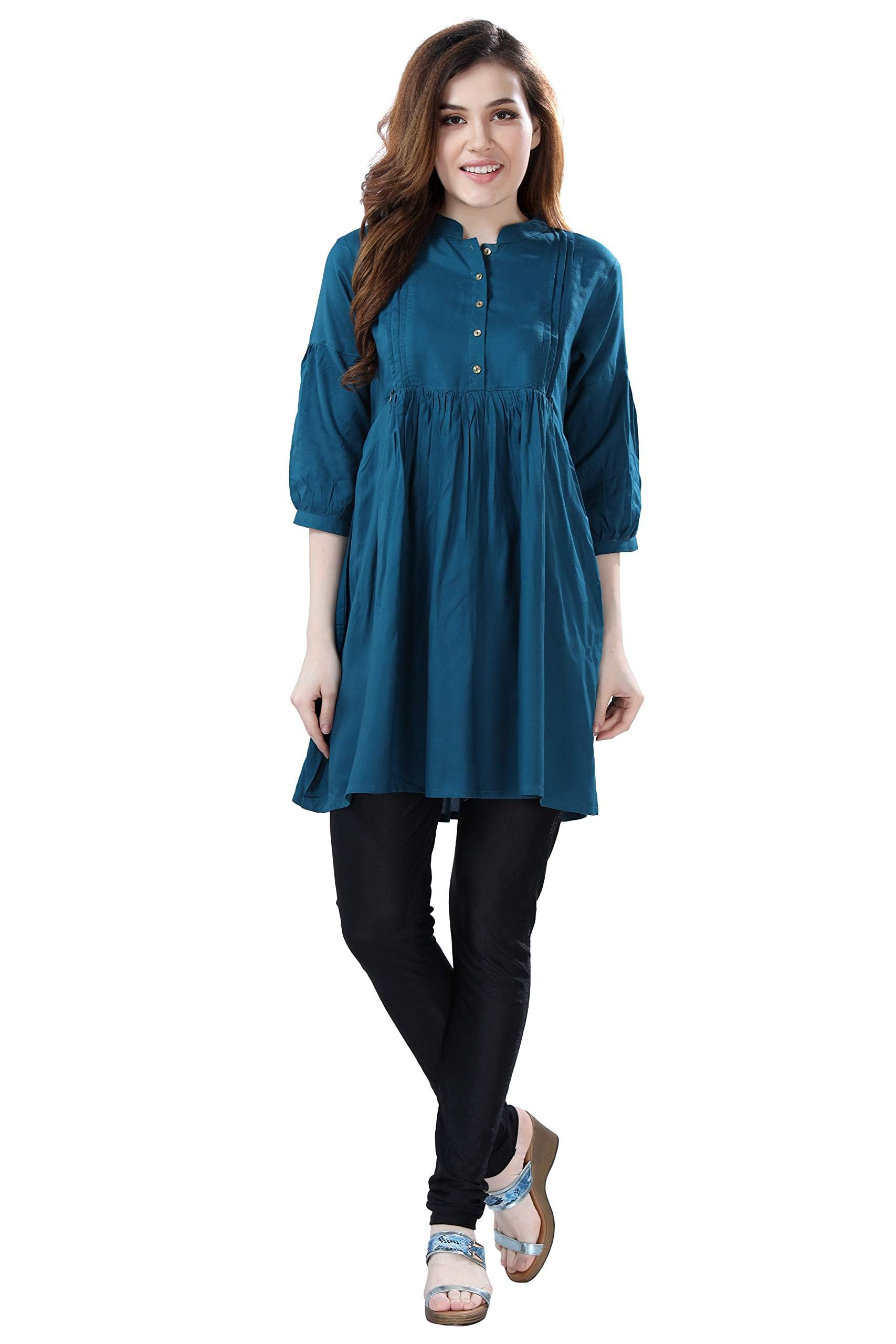 AV2 Women Rayon Regular Fit Kurti Top(8044GM_Teal_Medium) - Image 7 thumbnail