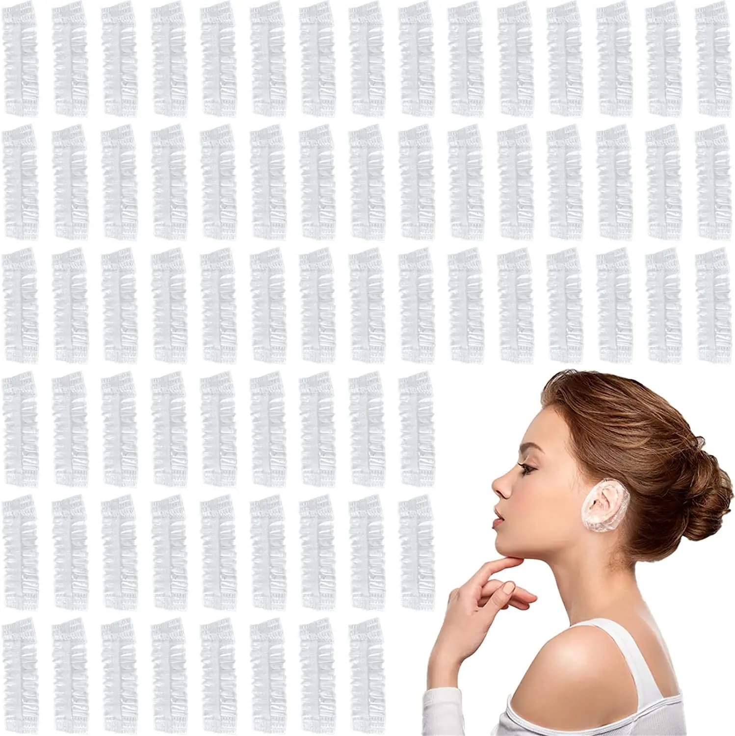 DENMILE 100 Pack Clear Waterproof Ear Protectors Disposable Ear Covers for Bathing Hair Dye Shower & Hair Care Ear Cover for Bathing Salon Accessories Ear Caps for Shower Ear Cover Ear Cap-picture-34