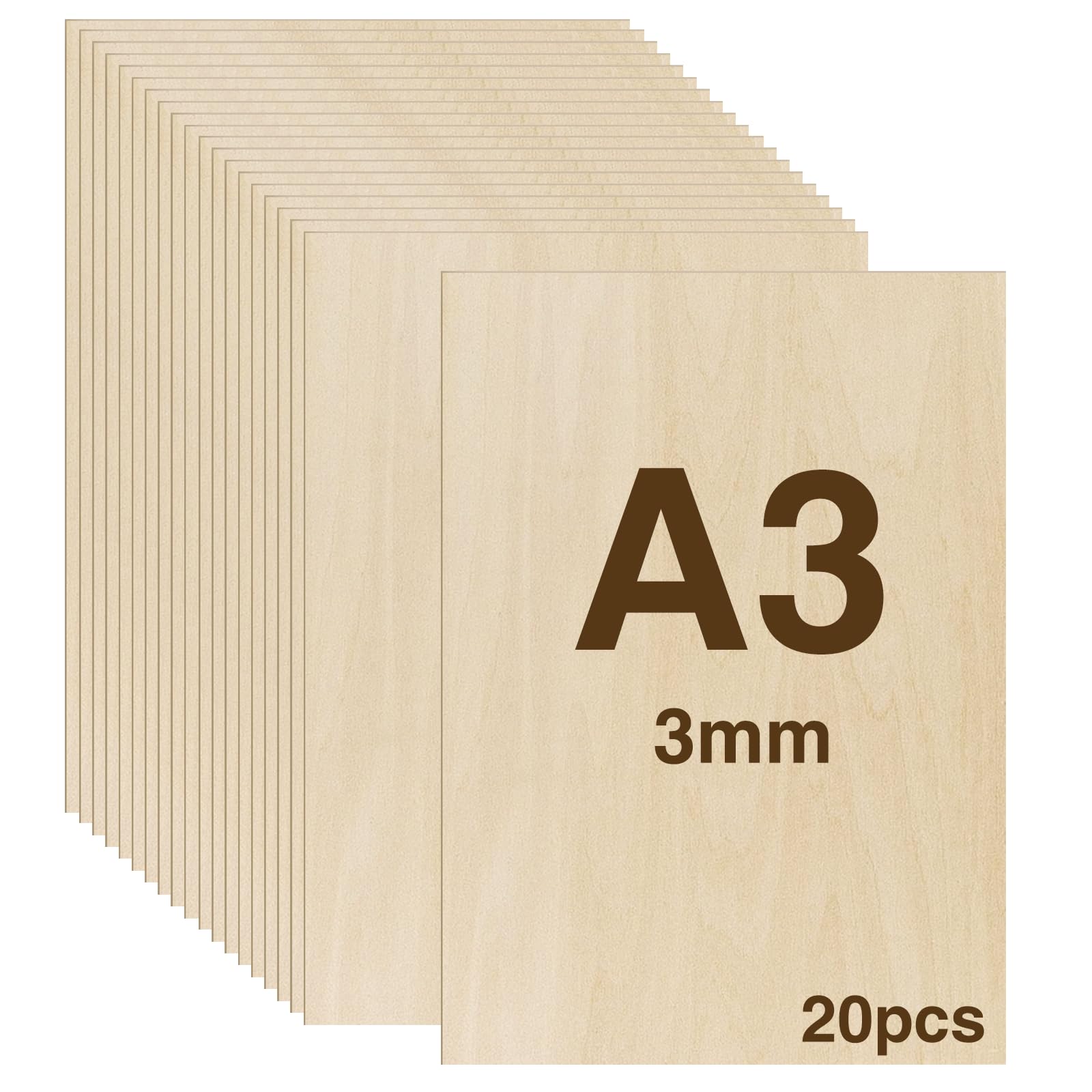 WISYOK 20 PCs Tablero Contrachapado A3, Madera Contrachapada 3mm, Tablero Madera Para Carpintería de Bricolaje, Procesamiento Láser, Fabricación de Modelos, Regalos, Decoraciones - 420x300*3mm