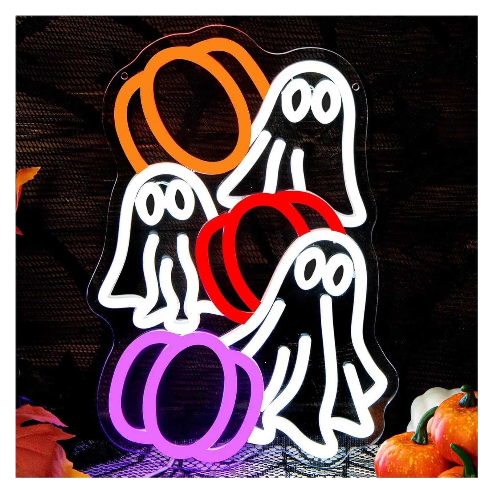 LEMST Signs Lamp Ghost Sign Pumpkin Neon Signs for Wall Decor Cute White Ghost Sign for Bedroom Bar Halloween Party 33x22cm