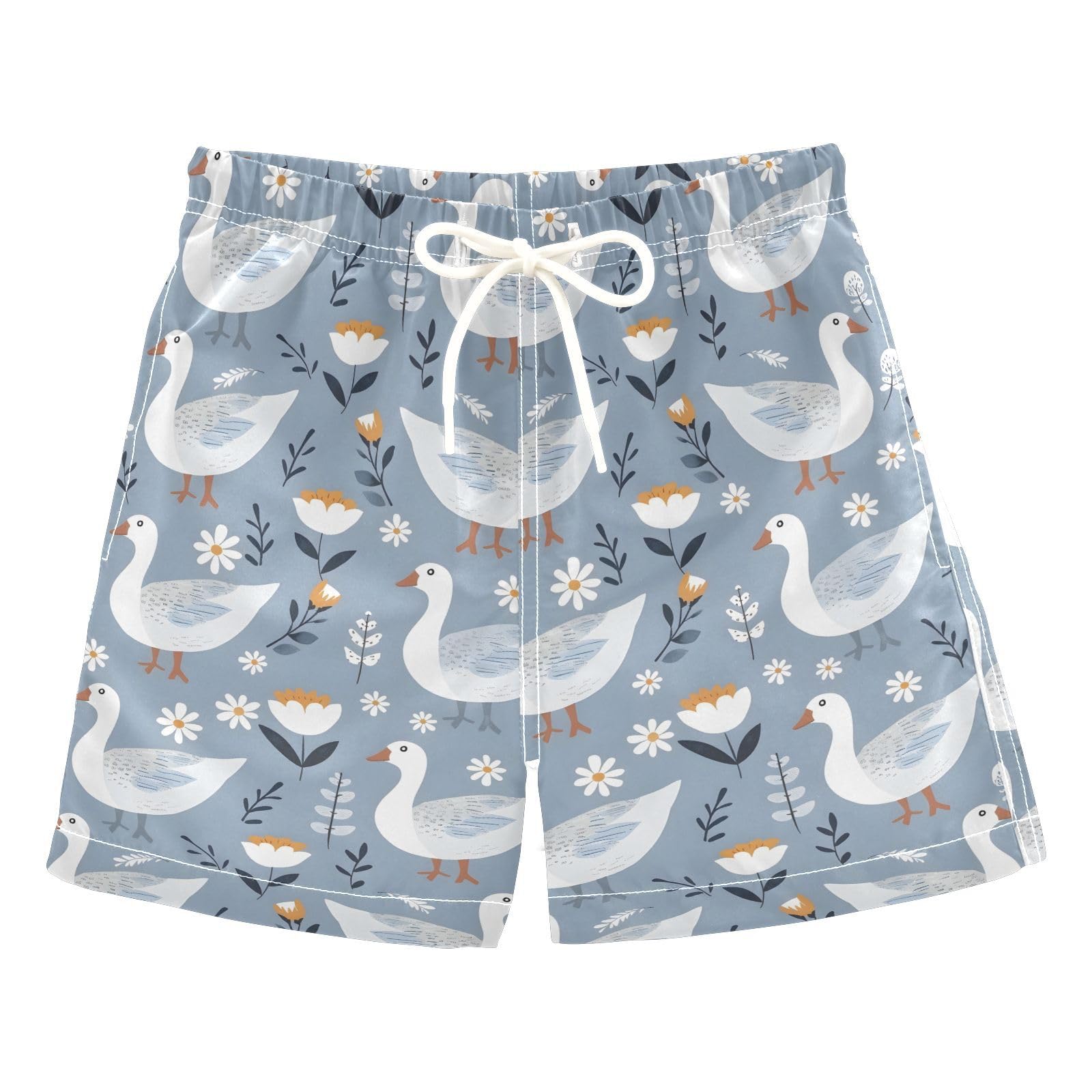 ALAZA Cute Duck Blossom Flower Boys Quick Dry Beach Board Shorts Kids Swim Trunks Bathing Suit Swimsuit 4T