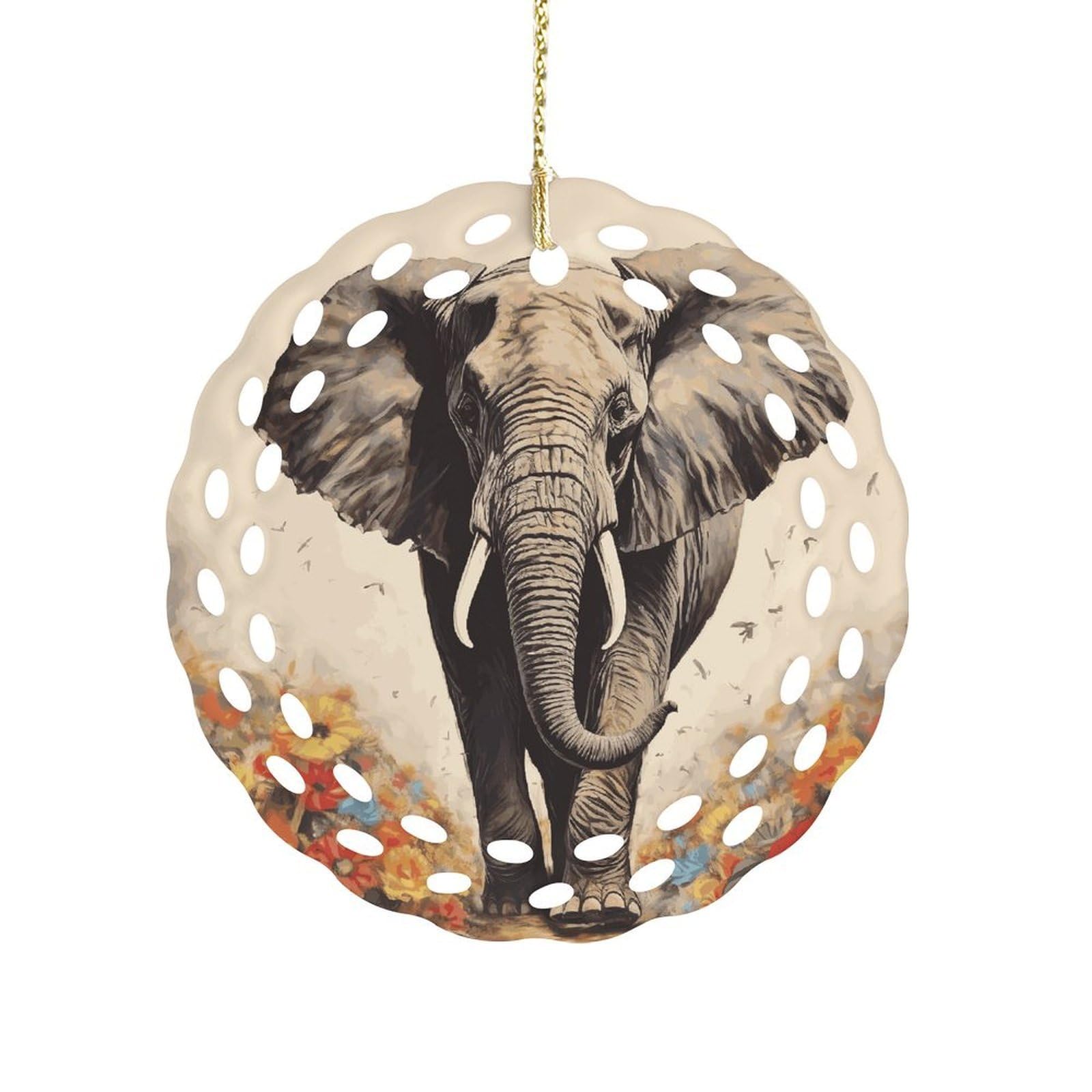 Fodpand Women's Style Elephant Painting Ceramic Ornament For Home Decor 3.2" Round Tree Decoration Christmas Ornaments For Men Double-Sided Design