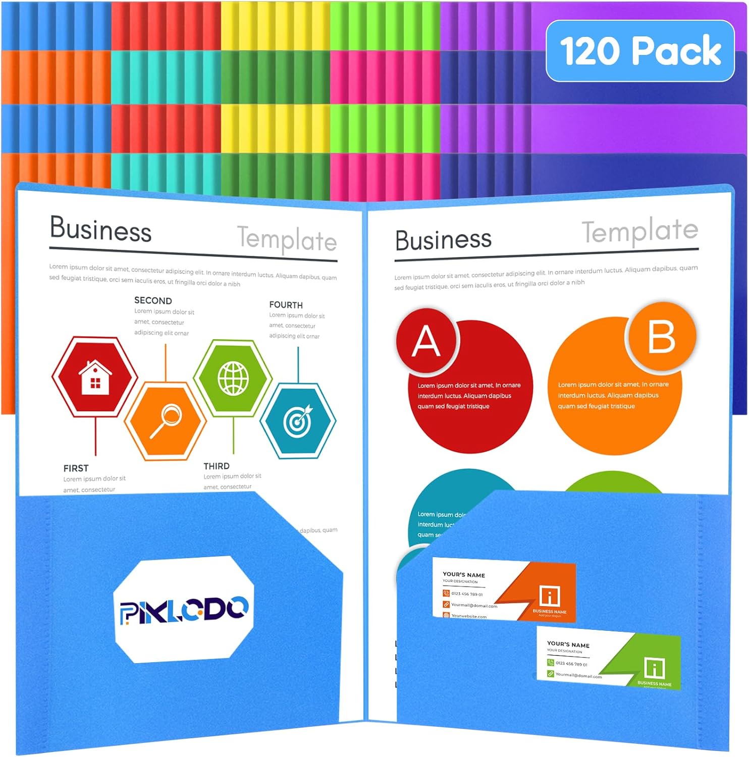 120Packs Plastic Folders with Pockets, Heavy Duty 2 Pocket Folders Card Holder Colorful Plastic Folder Bulk for Classroom High School Business Resume Office Supplies, Letter Size, 10 Assorted Colors