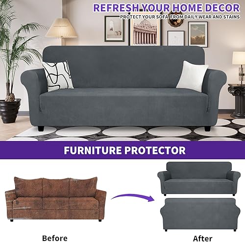 Miniatura 2 de ZNSAYOTX Funda súper elástica para sofá (72-92 pulgadas), funda de sofá a rayas con parte inferior elástica, tela de elastano, a prueba de perros y