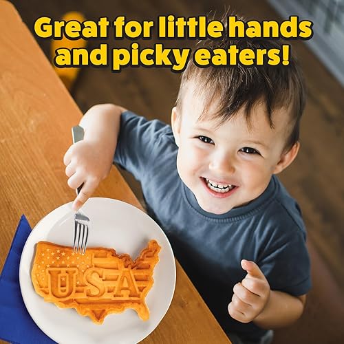 Miniatura 5 de Great American USA Waffle Maker - Gofres o panqueques patrióticos gigantes de 7.5 pulgadas - Plancha eléctrica antiadherente para waflera - Fiesta