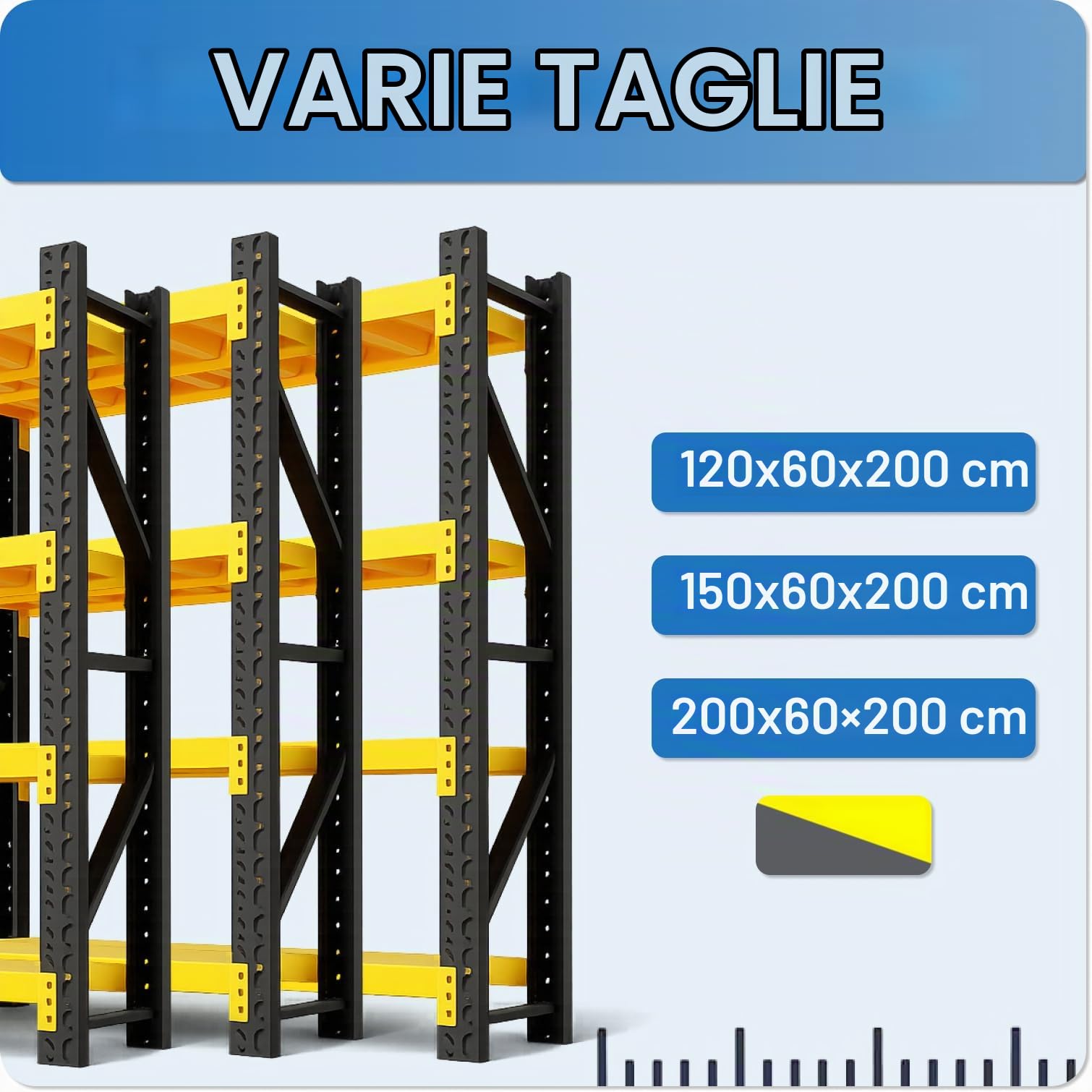 Scaffalatura per carichi pesanti, portata totale 1200 kg, 300 kg per ripiano, scaffale in metallo stabile, 4 ripiani, scaffale per garage, cantina, magazzino, 60 cm di profondità (120 x 60 x