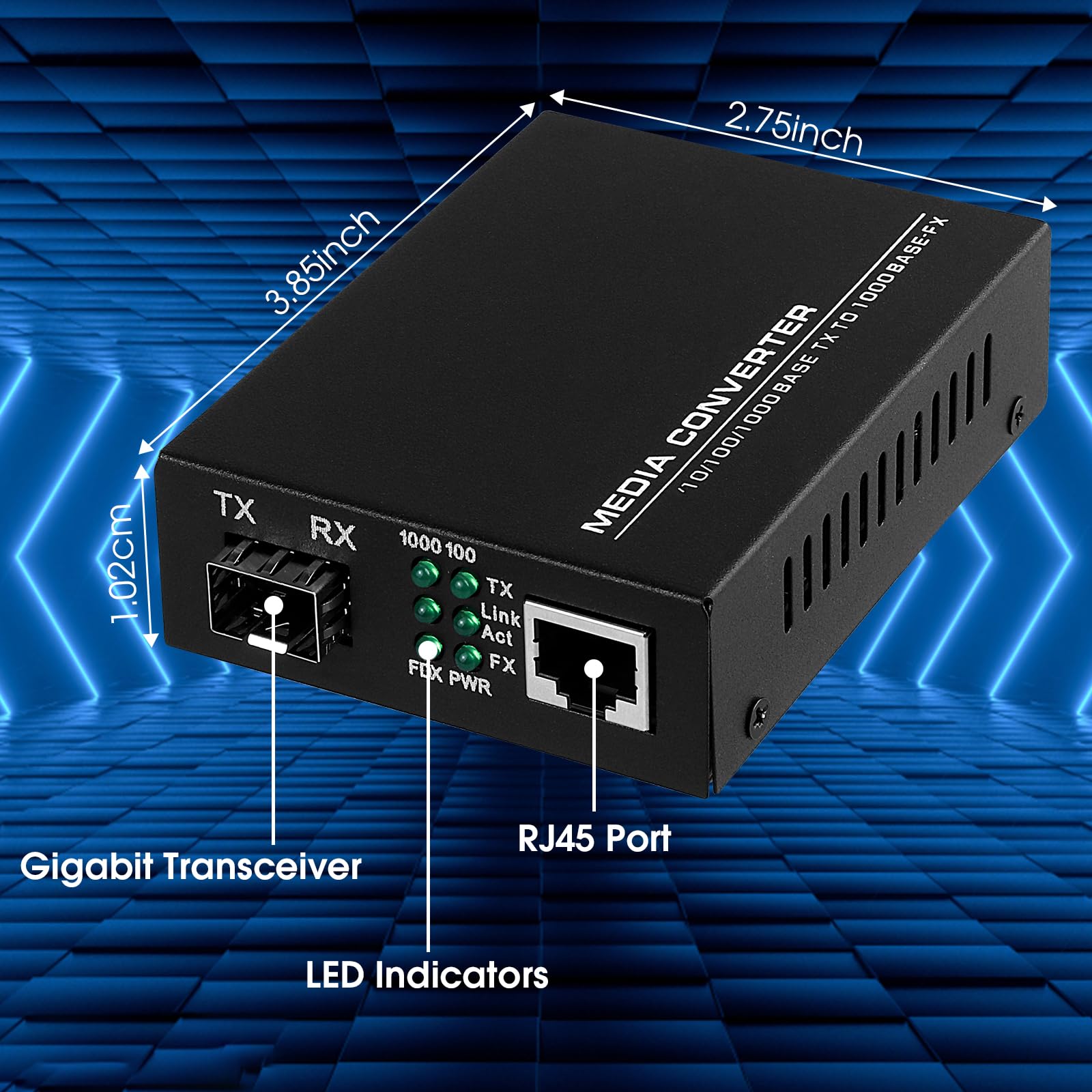 Convertisseur de média fibre vers Ethernet avec module SFP LC multimode Gigabit, 1,25 G SFP vers 10/100/1000 M RJ45, MMF, 850 nm, jusqu'à 550 m