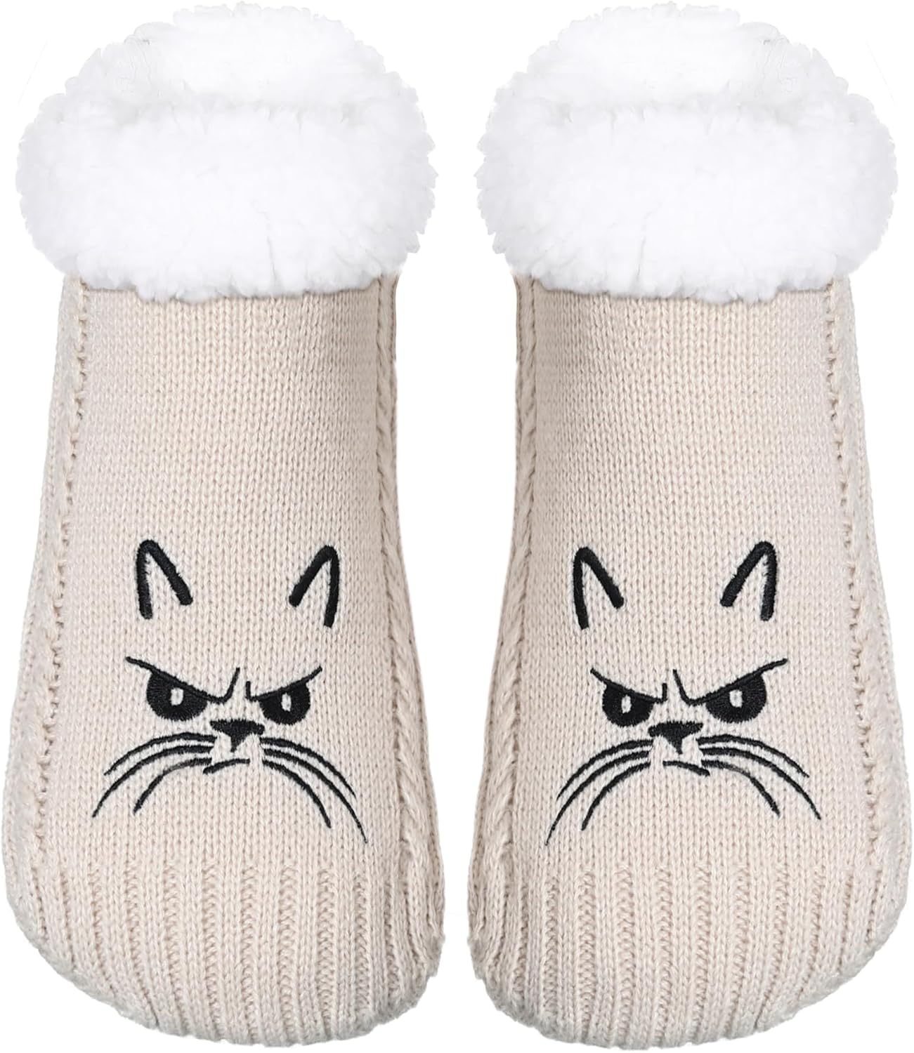 ZYZX Halloween Slipper Sokken/Winter Fuzzy Grappige Zachte Zool Huis Slippers voor Vrouwen/Antislip Pluizige Indoor Sokken met Grijpers/Zwarte Kat