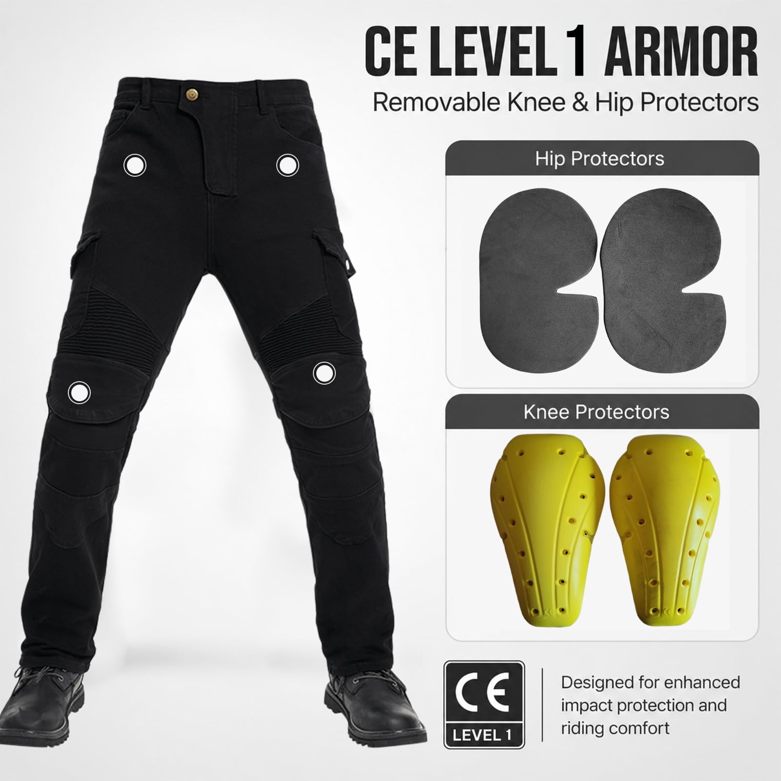 Pantaloni Moto Uomo Slim Elastici con Protezione CE Ventilati
