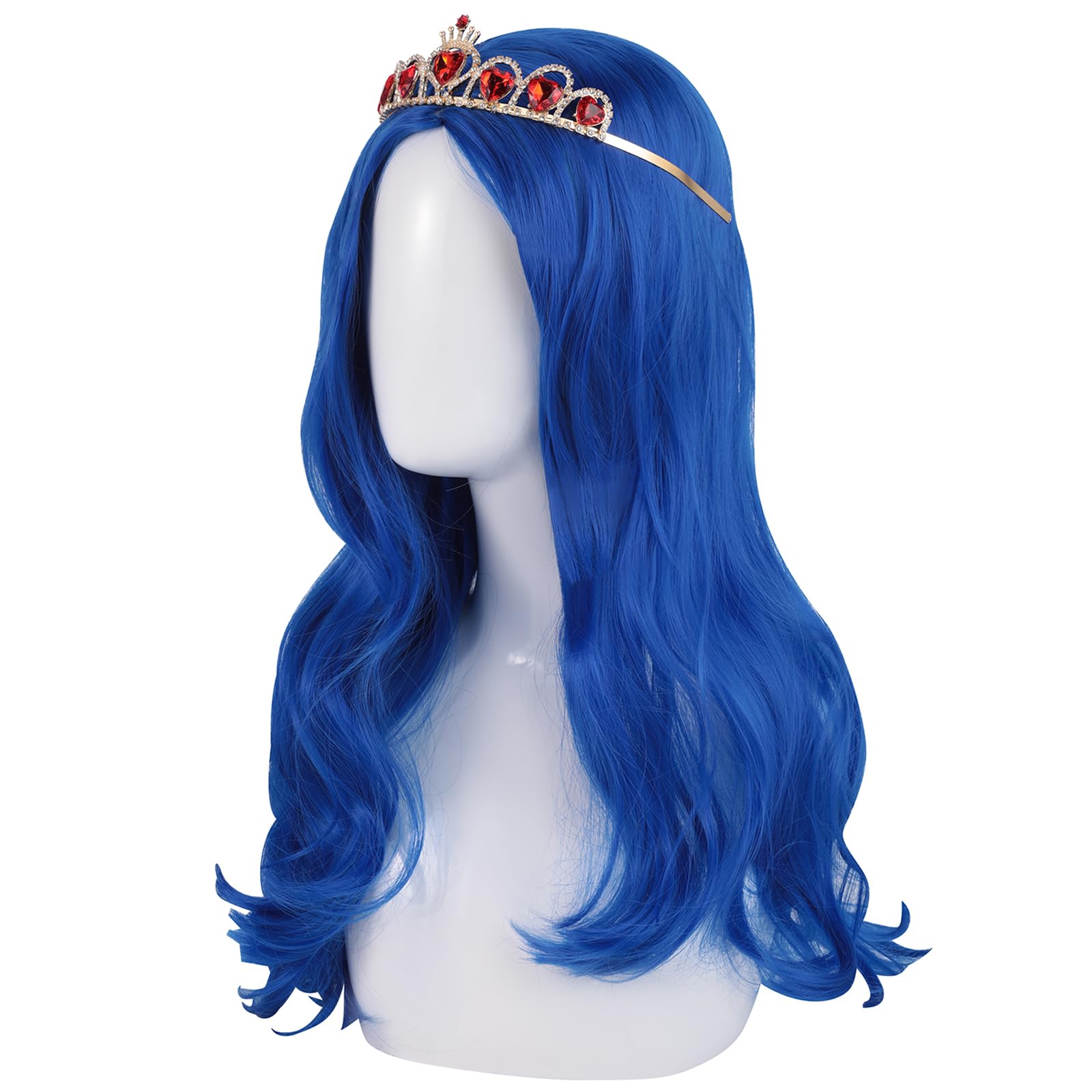 puluru Evie Wig Descendants 3 Costumes for Girls Kids Wigs Girls Cosplay Wig with Crown for Halloween Costumes and Party (Blue)