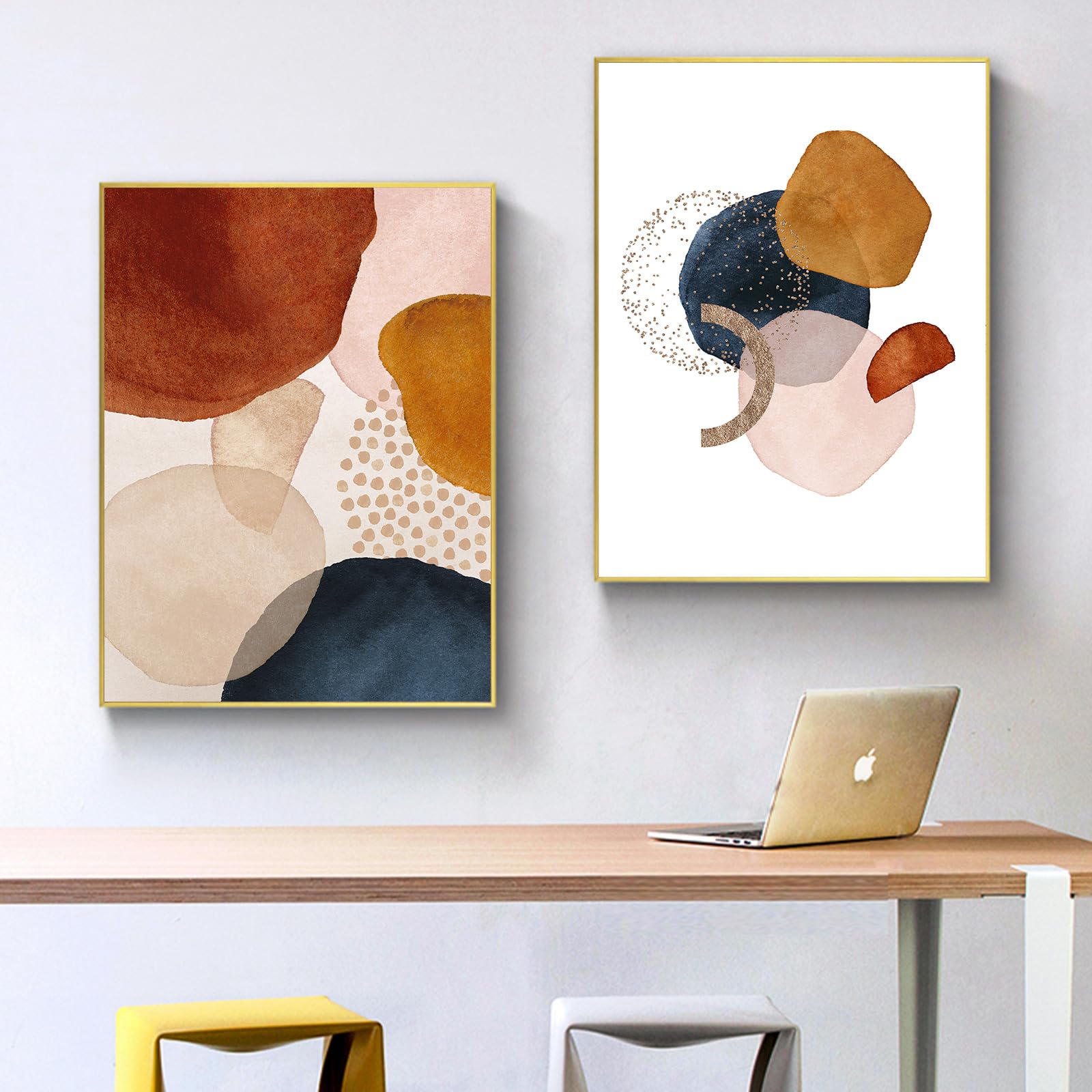 IUNTWEIE Abstract Posters Set of 3 Modern Wall Picture Posters Abstract Geometric Pictures Gold Circular Geometric Canvas Picture Living Room Decoration - Image 4