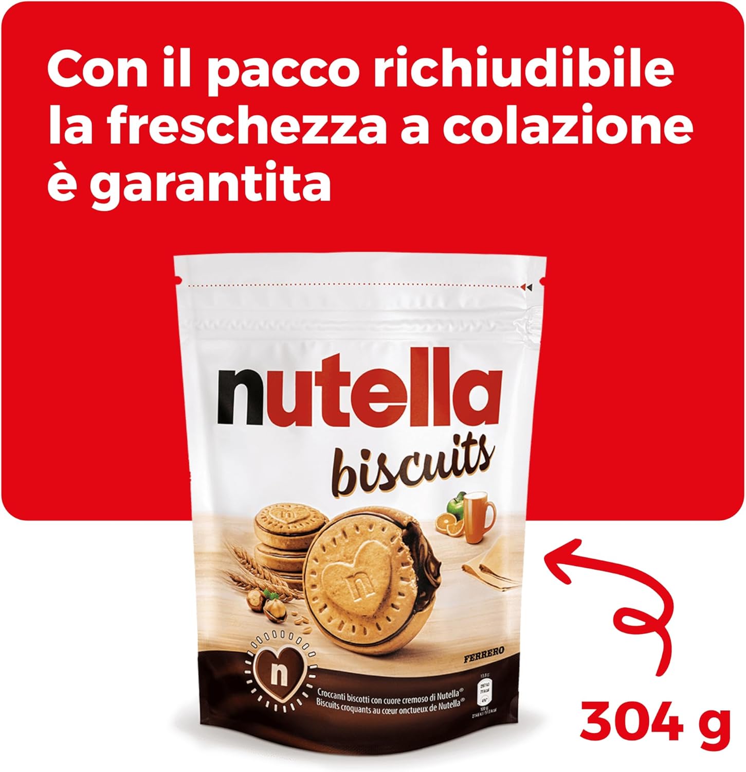 Nutella Biscuits - Croccanti Biscotti con un Cremoso Ripieno di Nutella, con Farina di Frumento e Zucchero di Canna, Ideali come Colazione, Snack e Merenda, Confezione da 304 gr - Immagine 5