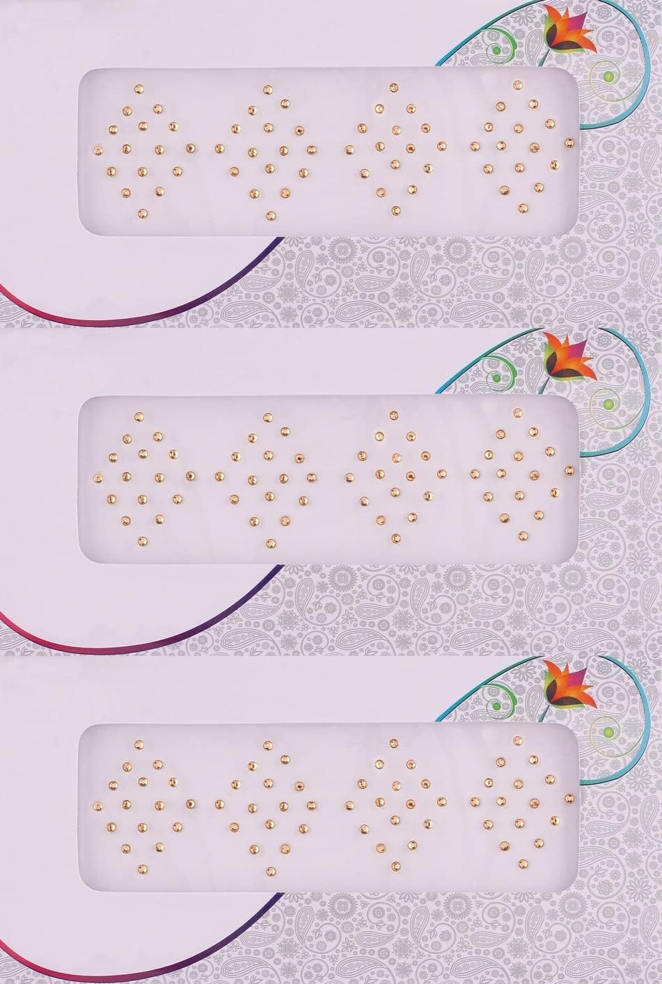 Golden Stone Round Bindis Diamond Cut kumkum Sticker Yellow bindiya Tiki Set Bindi for Girls (Pack of 3 Sheets Small Size 2.5mm)-image-9