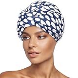 INNELO Luxury Shower Cap for Women Reusable Waterproof&comma; Double Layered Shower Hair Cap with Adjustable Elastic Strap&comma; Large Satin Lined Shower Bath Cap for Long Curly Straight Hair&comma; Blue