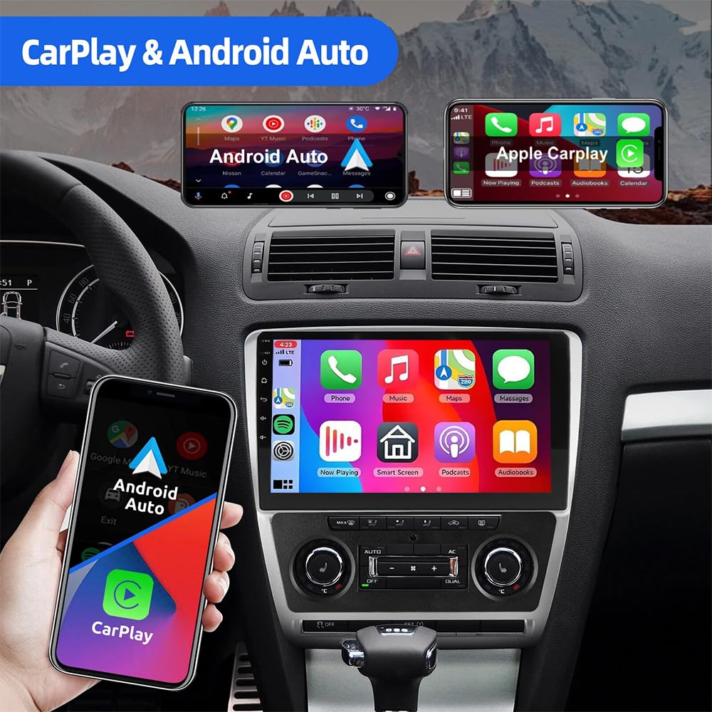 2+32G podwójne radio samochodowe DIN do Skoda Octavia II 2004-2013, 10-calowy ekran dotykowy Car Display radio samochodowe z wyświetlaczem, Bluetooth, GPS, nawigacja, Android 14, WiFi, kamera cofania