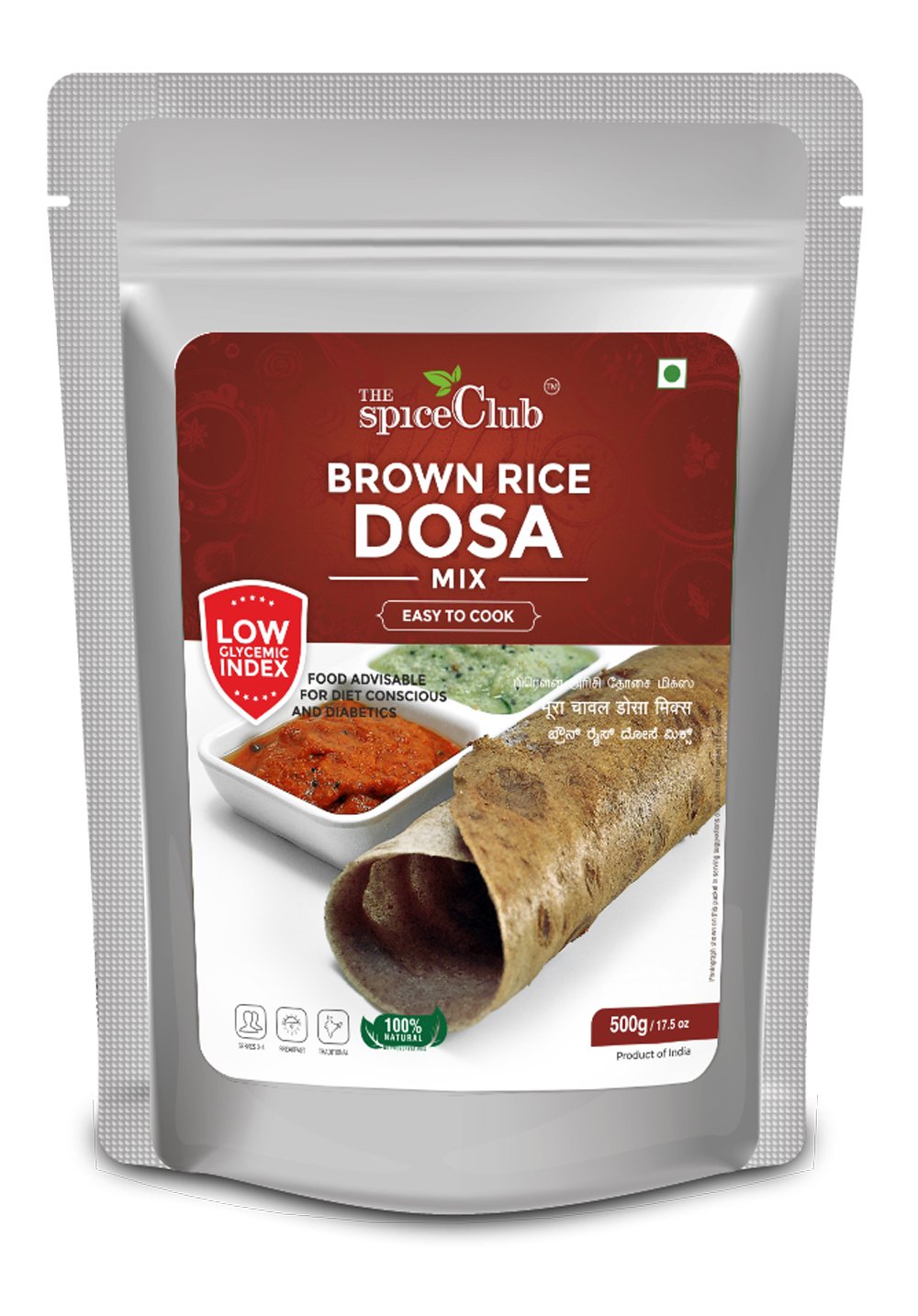 The Spice Club Brown Rice Dosa Mix 500g (Low GI Food, No Preservative,100% Natural)
